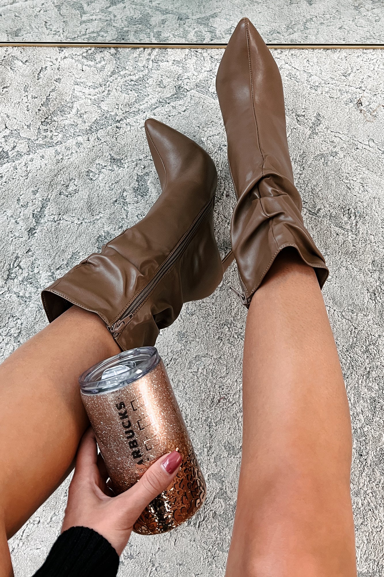 Sleek Steps Slouchy Heeled Ankle Booties (Taupe)-The Formal Wear