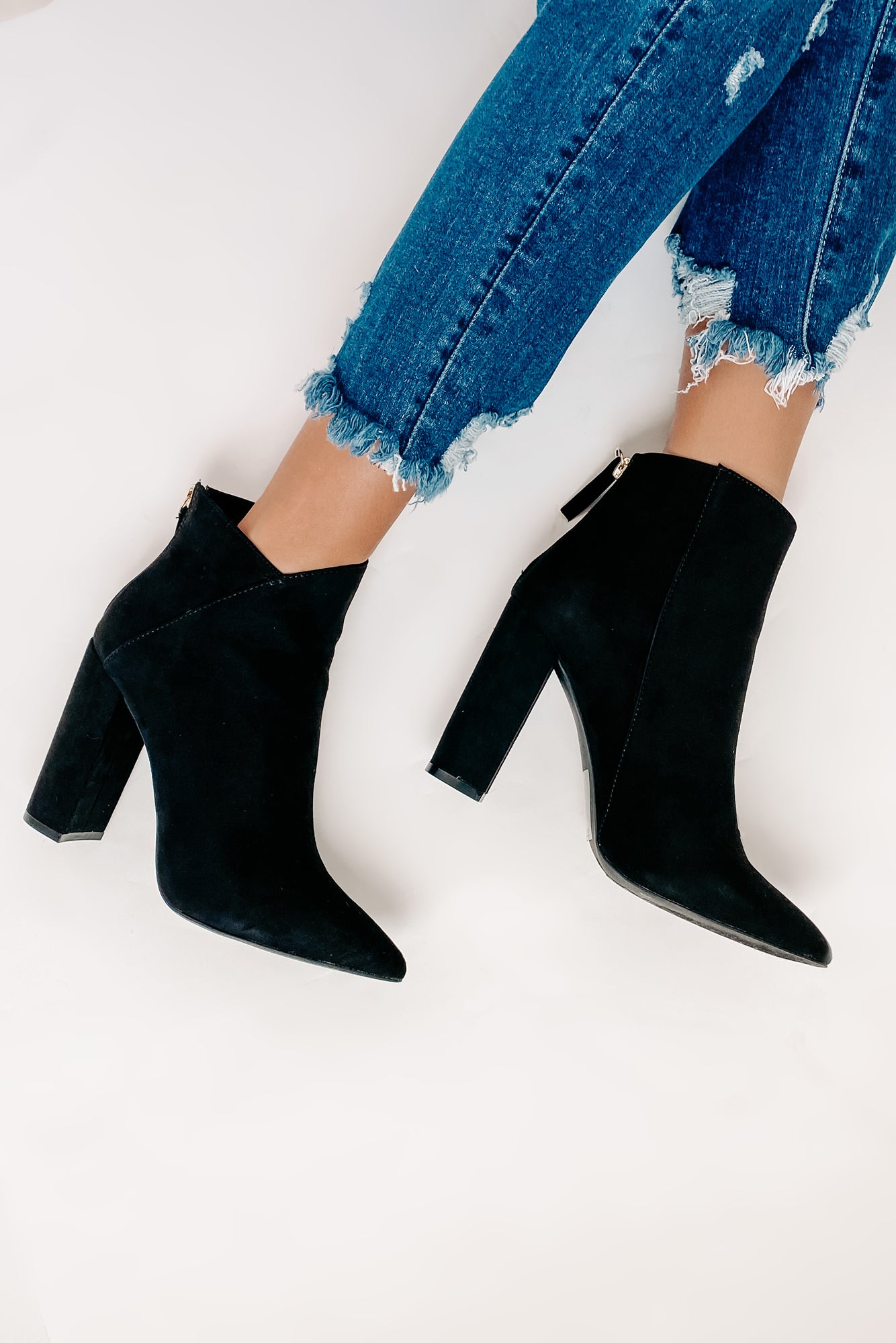 Plot Twist Faux Suede Booties (Black)-The Formal Wear