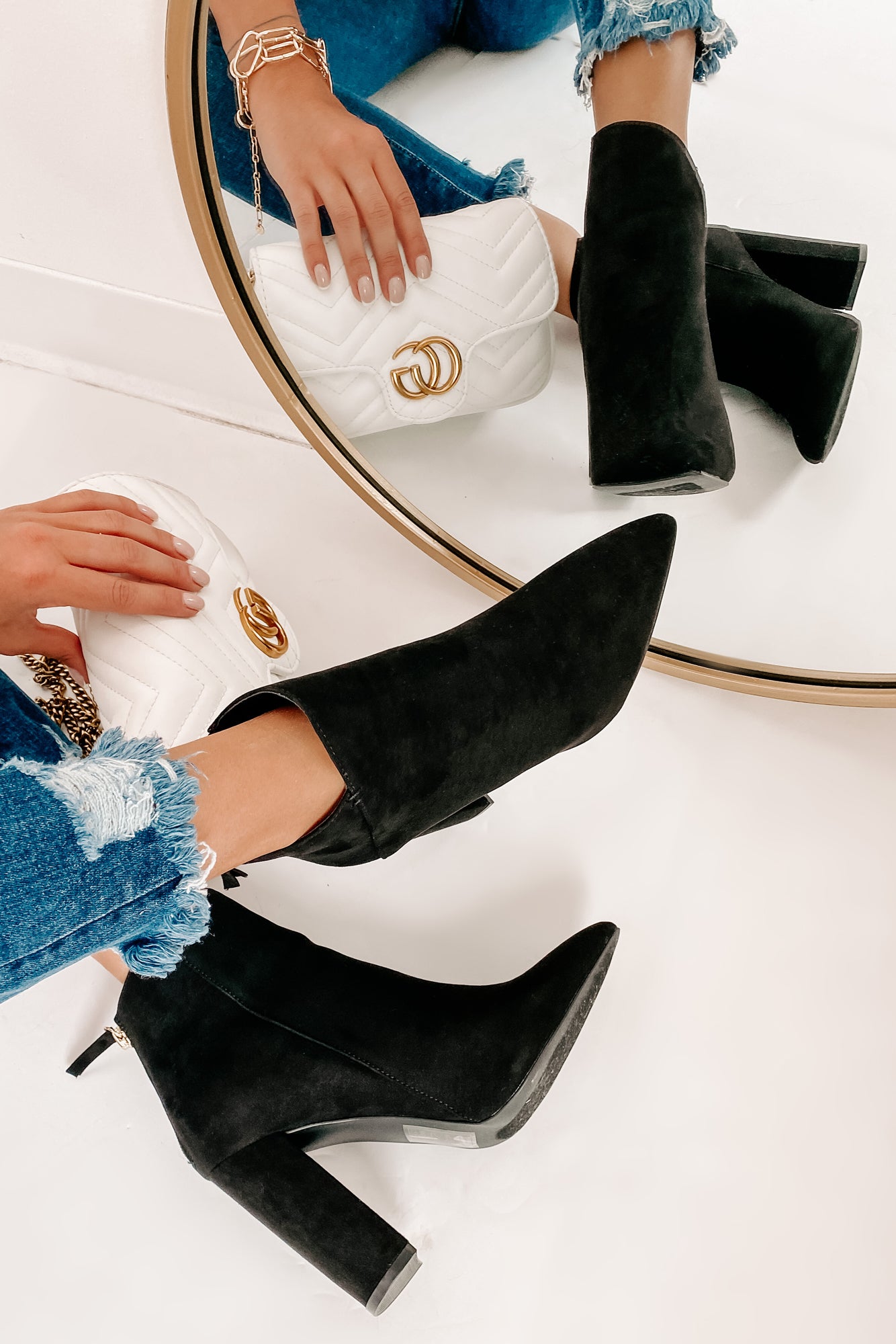 Plot Twist Faux Suede Booties (Black)-The Formal Wear