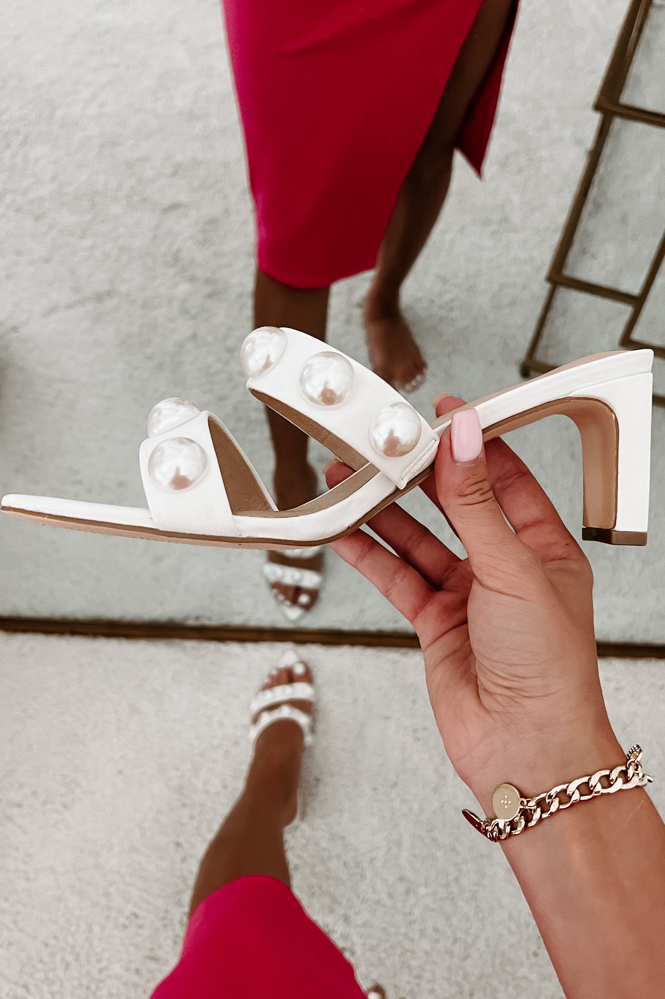 Classy Gal Pearl Detail Chinese Laundry Heels (Bone)-The Formal Wear