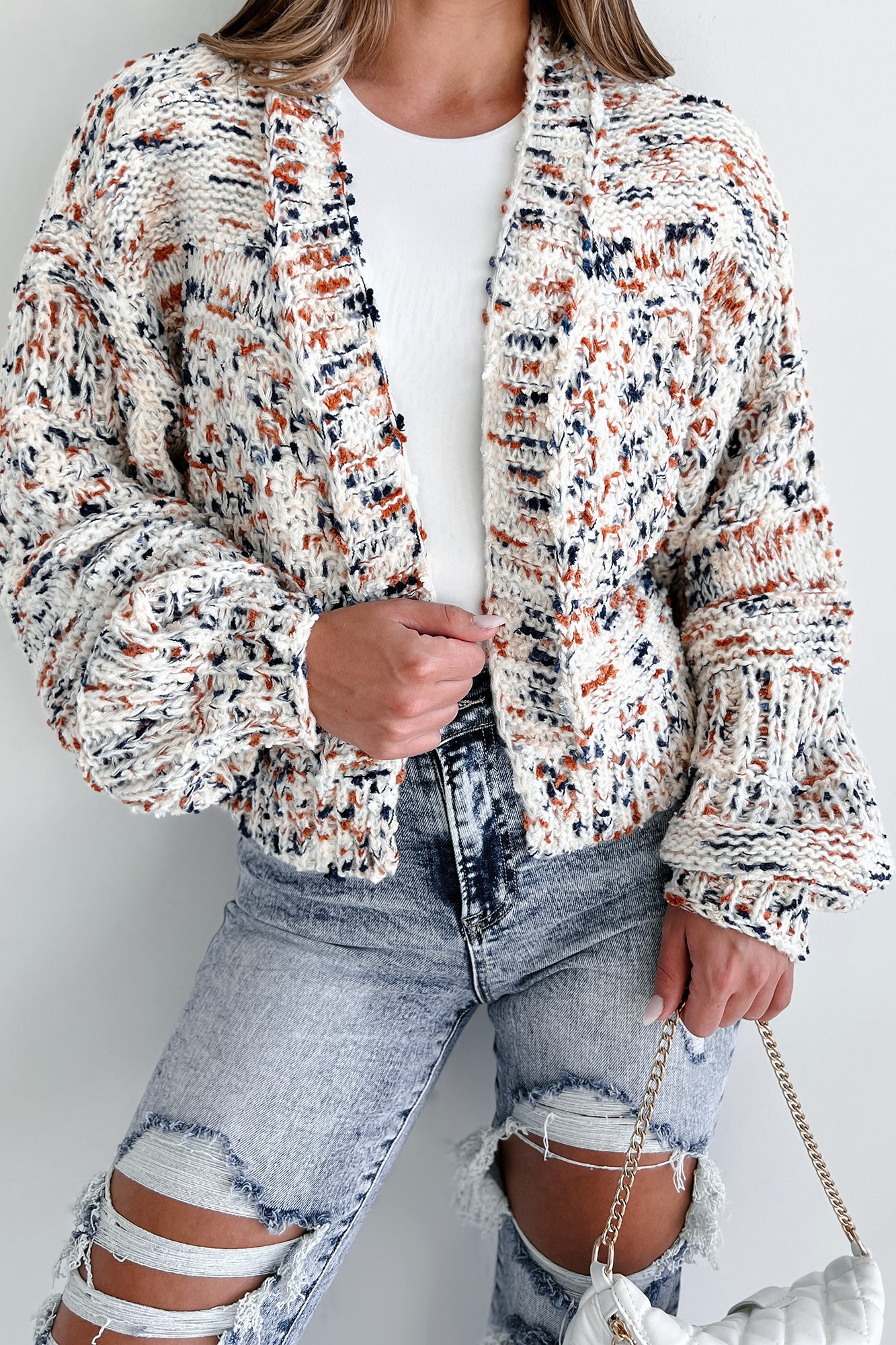 In Awe Of You Speckled Knit Cardigan (Ivory Multi)-The Formal Wear