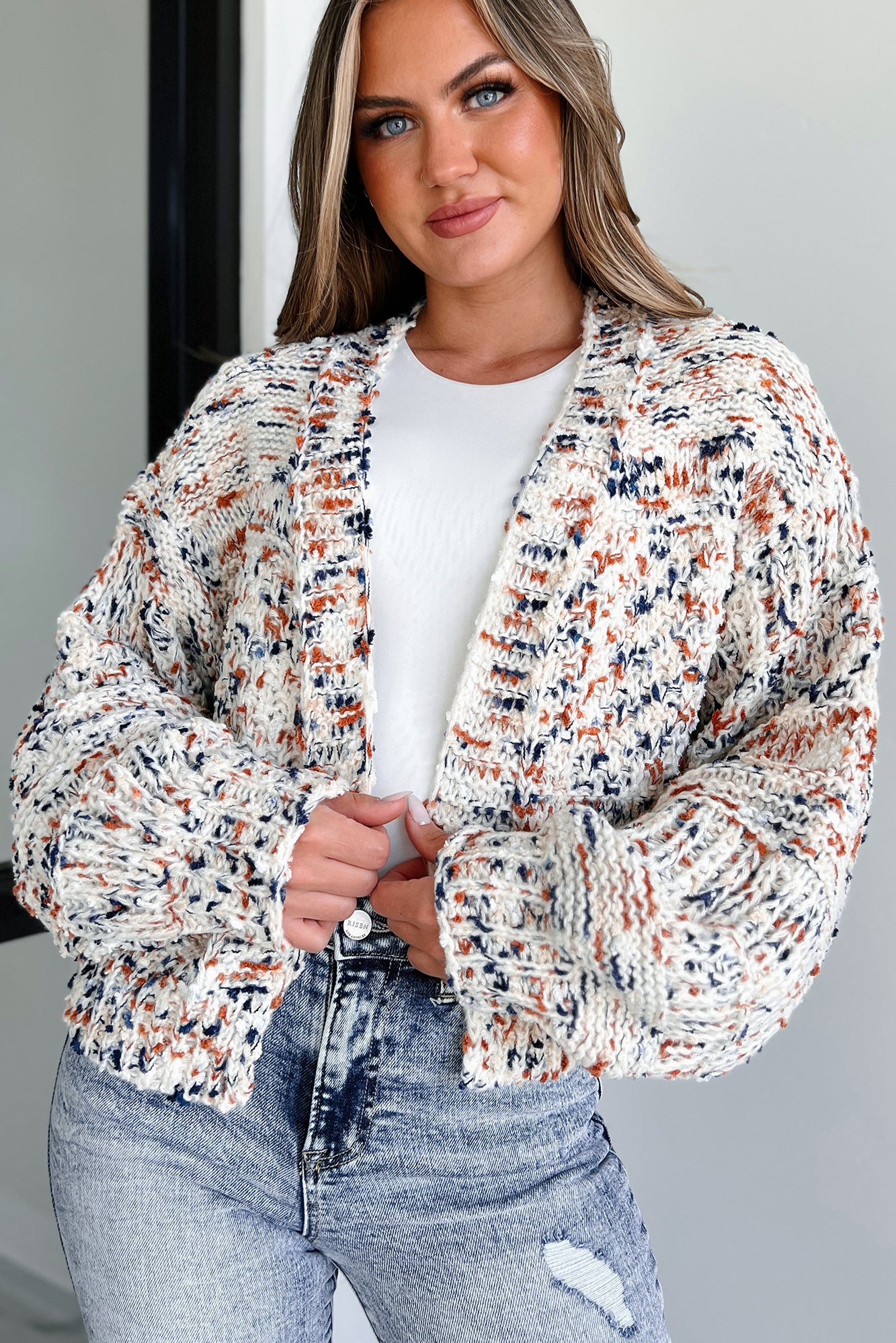 In Awe Of You Speckled Knit Cardigan (Ivory Multi)-The Formal Wear