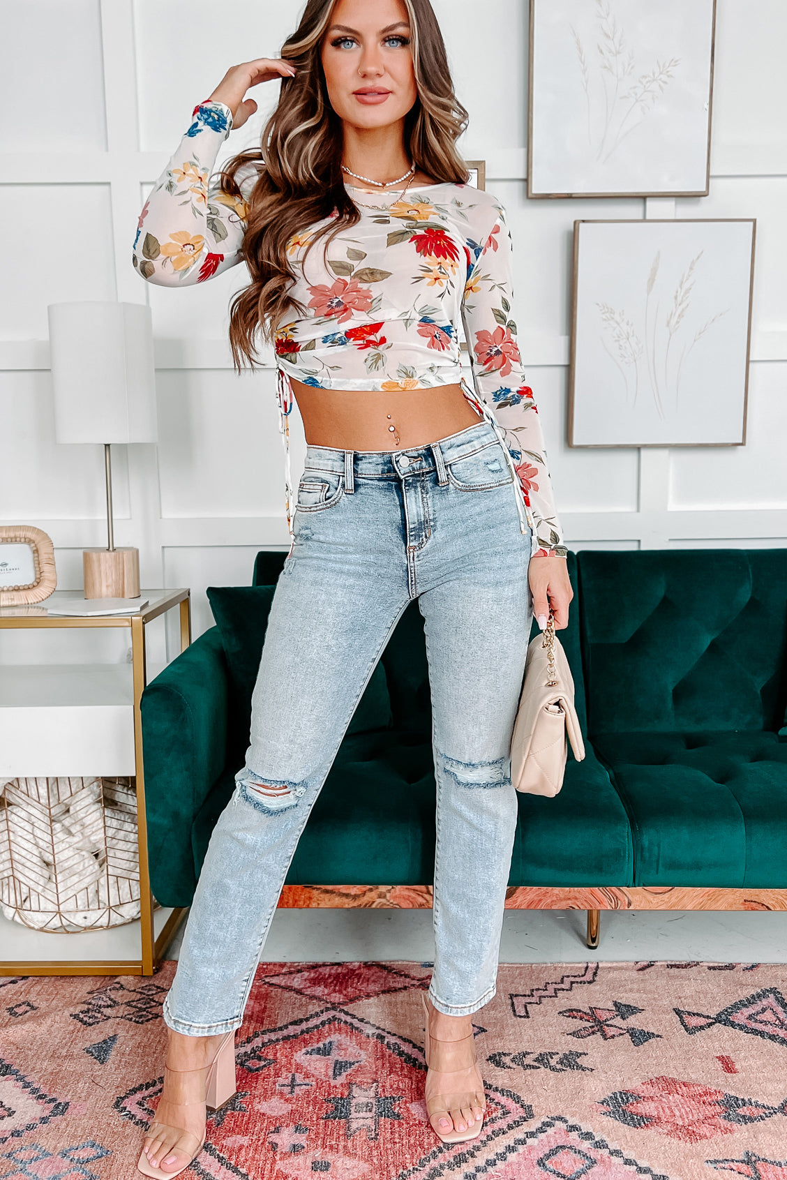 Waiting On Spring Floral Mesh Top (White)-The Formal Wear