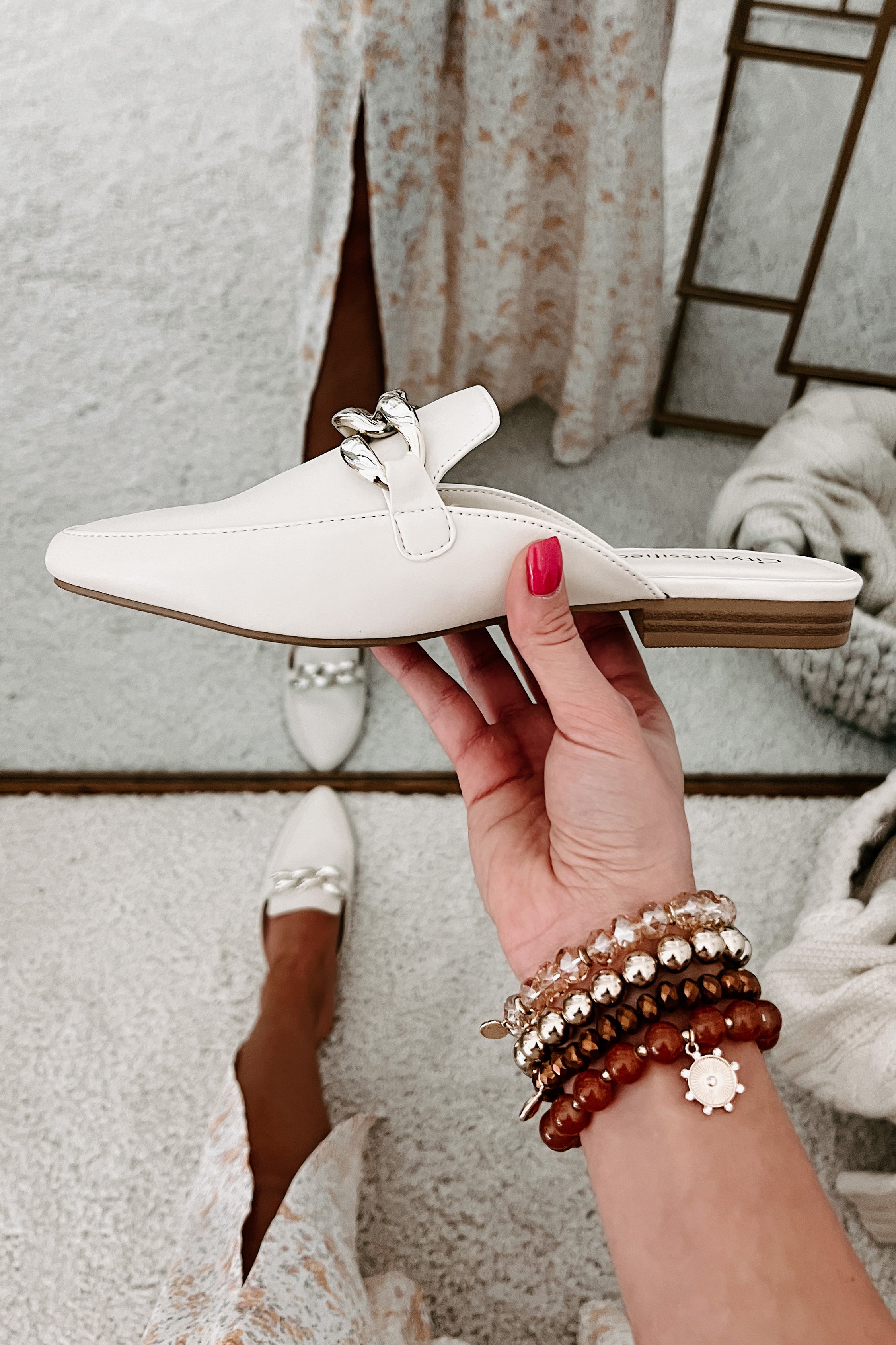 Scheduled To Perfection Flat Mules (Bone)-The Formal Wear