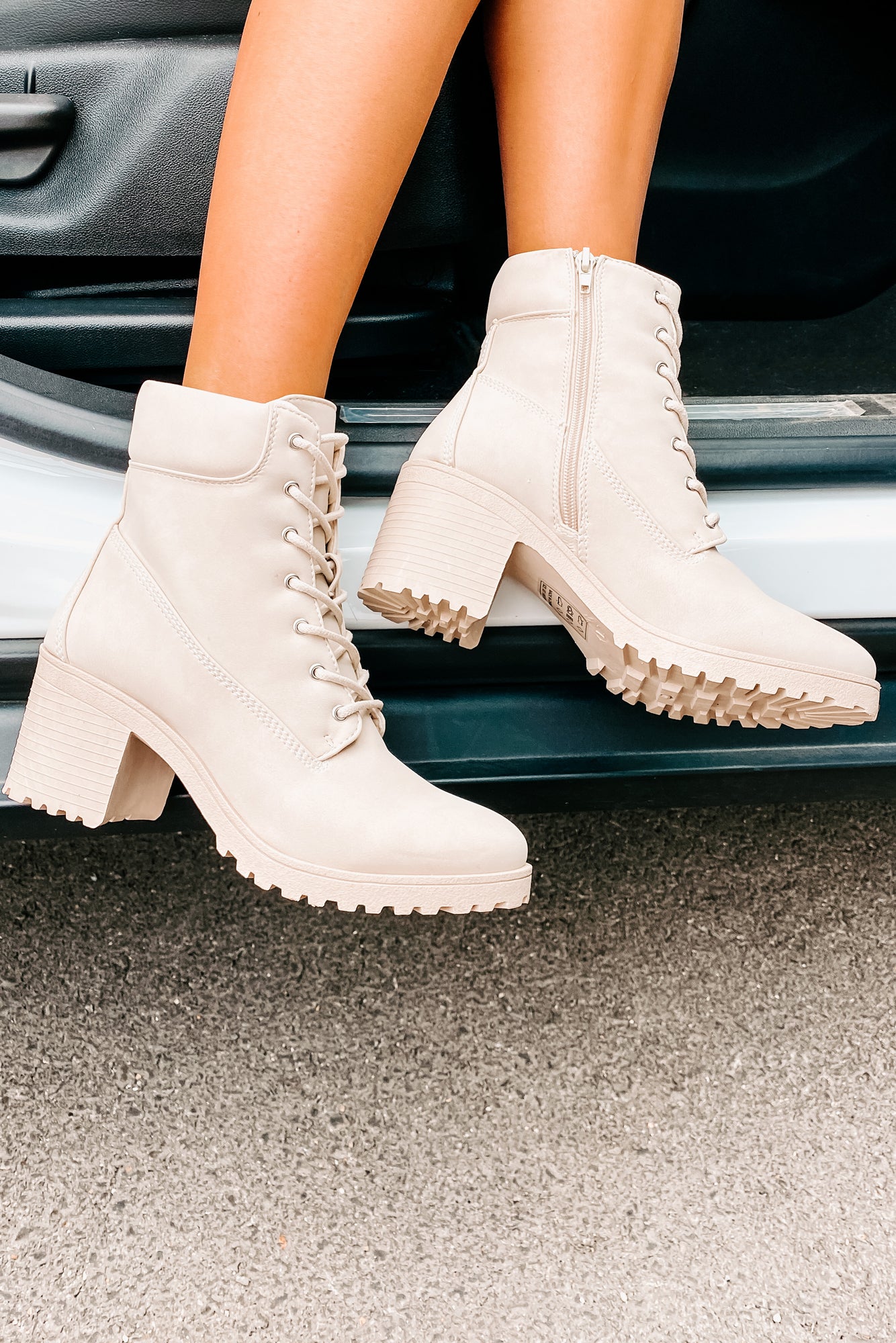 Clashing Interests Chunky Lace-Up Booties (Stone Nubuck)-The Formal Wear