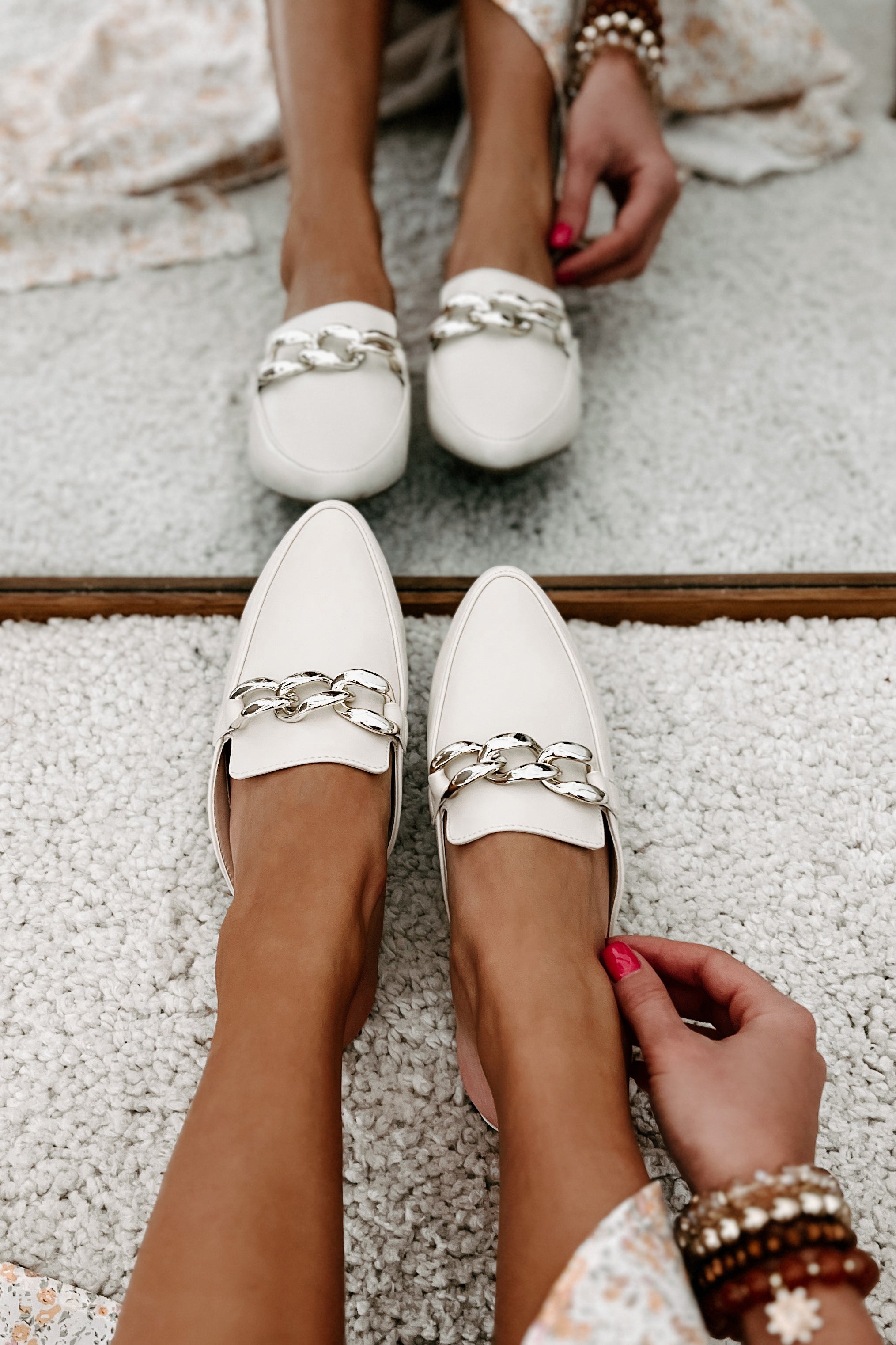 Scheduled To Perfection Flat Mules (Bone)-The Formal Wear