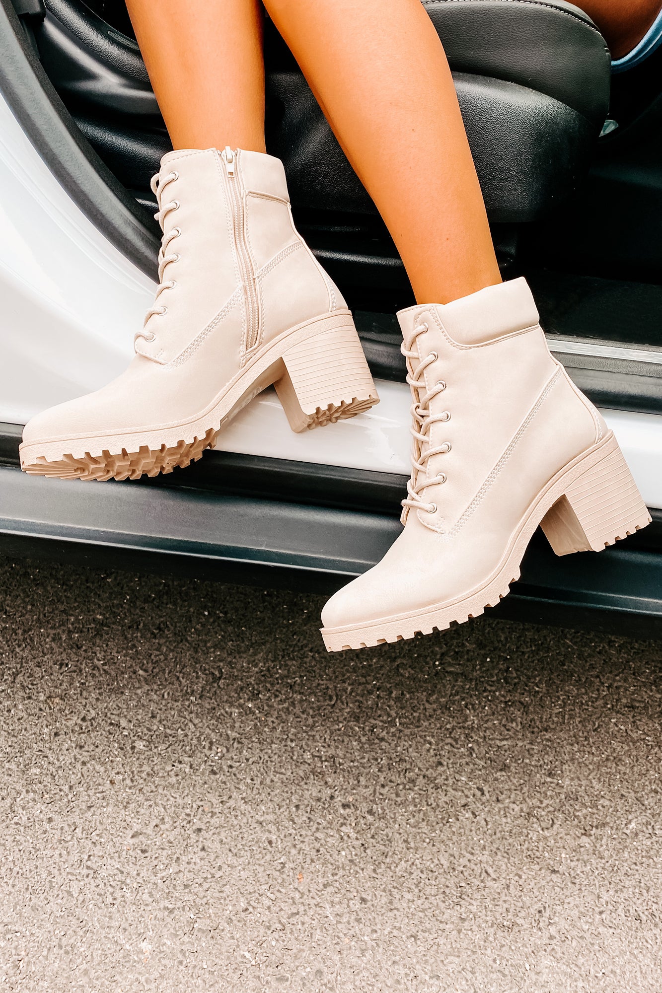 Clashing Interests Chunky Lace-Up Booties (Stone Nubuck)-The Formal Wear