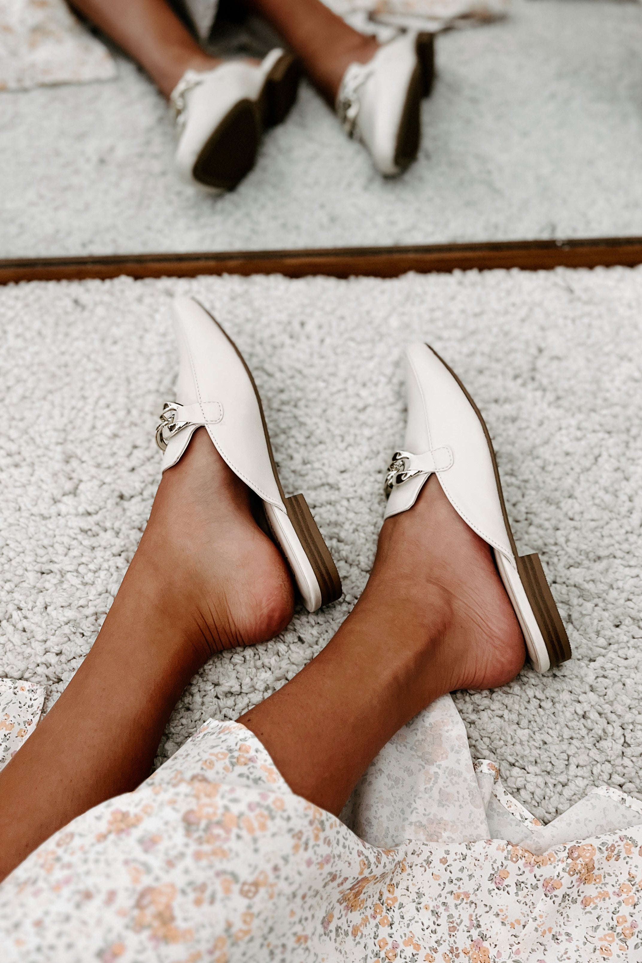 Scheduled To Perfection Flat Mules (Bone)-The Formal Wear