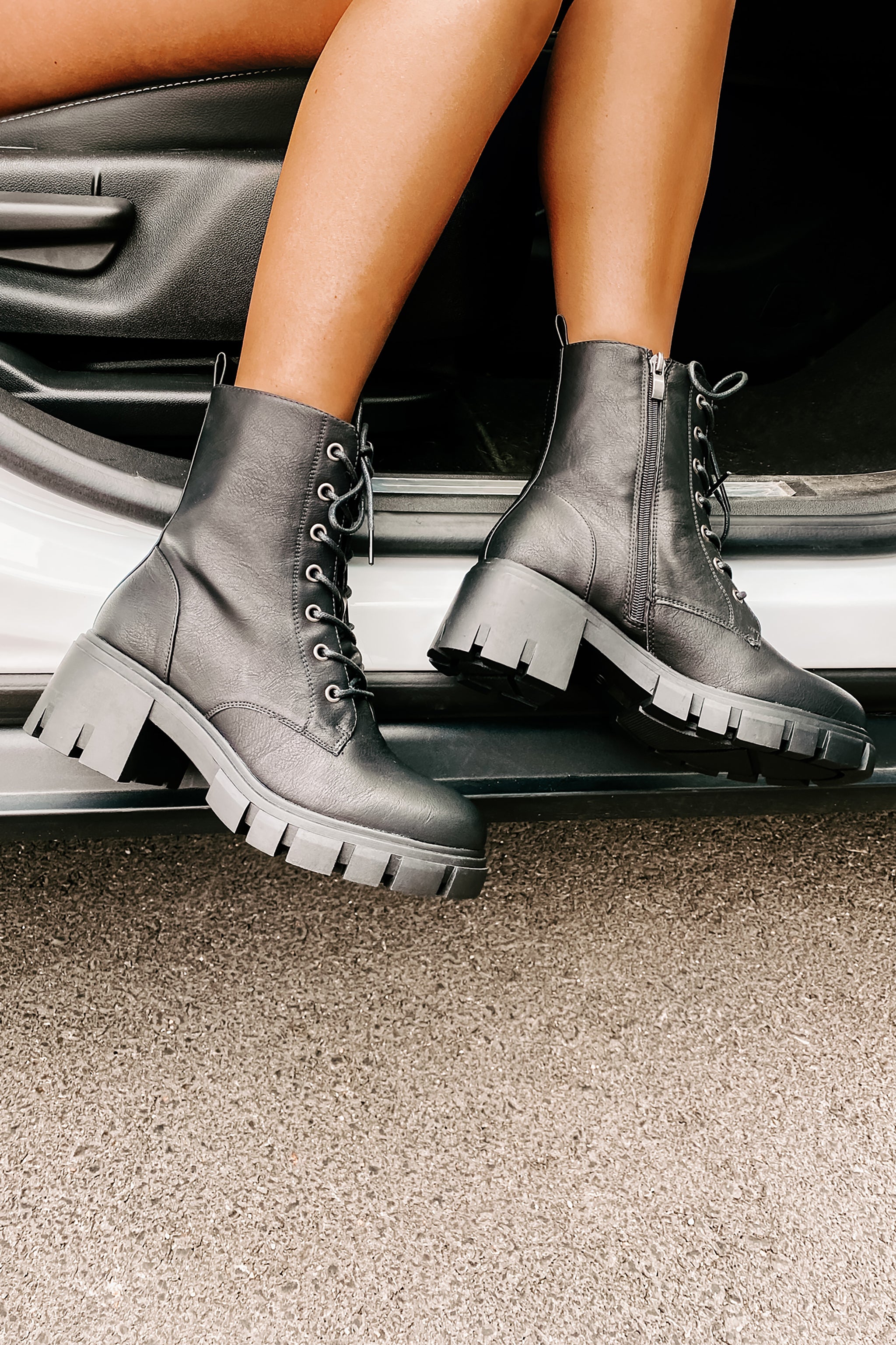 Questionable Intentions Chunky Faux Leather Combat Boots (Black)-The Formal Wear