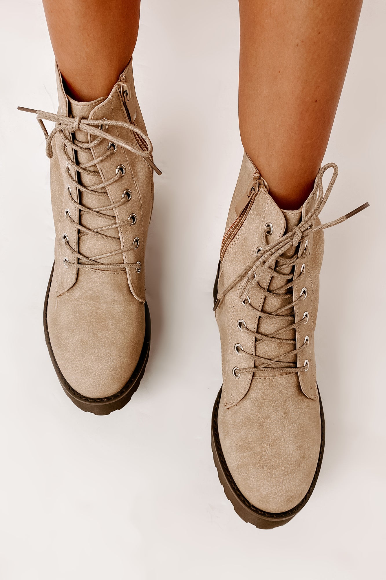Fearless Leader Chunky Faux Leather Combat Boot (Natural)-The Formal Wear