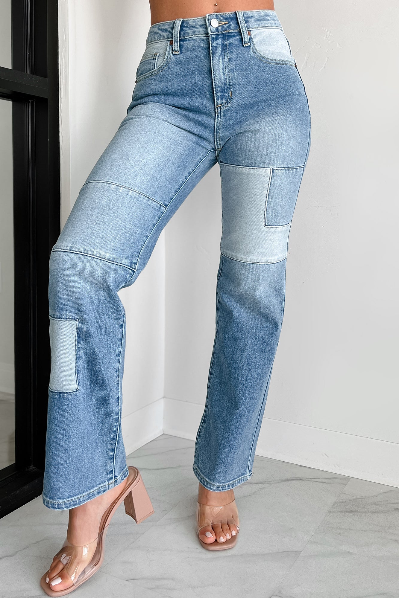 Cyprus Straight Leg Patchwork Sneak Peek Jeans (Light Vintage)-The Formal Wear