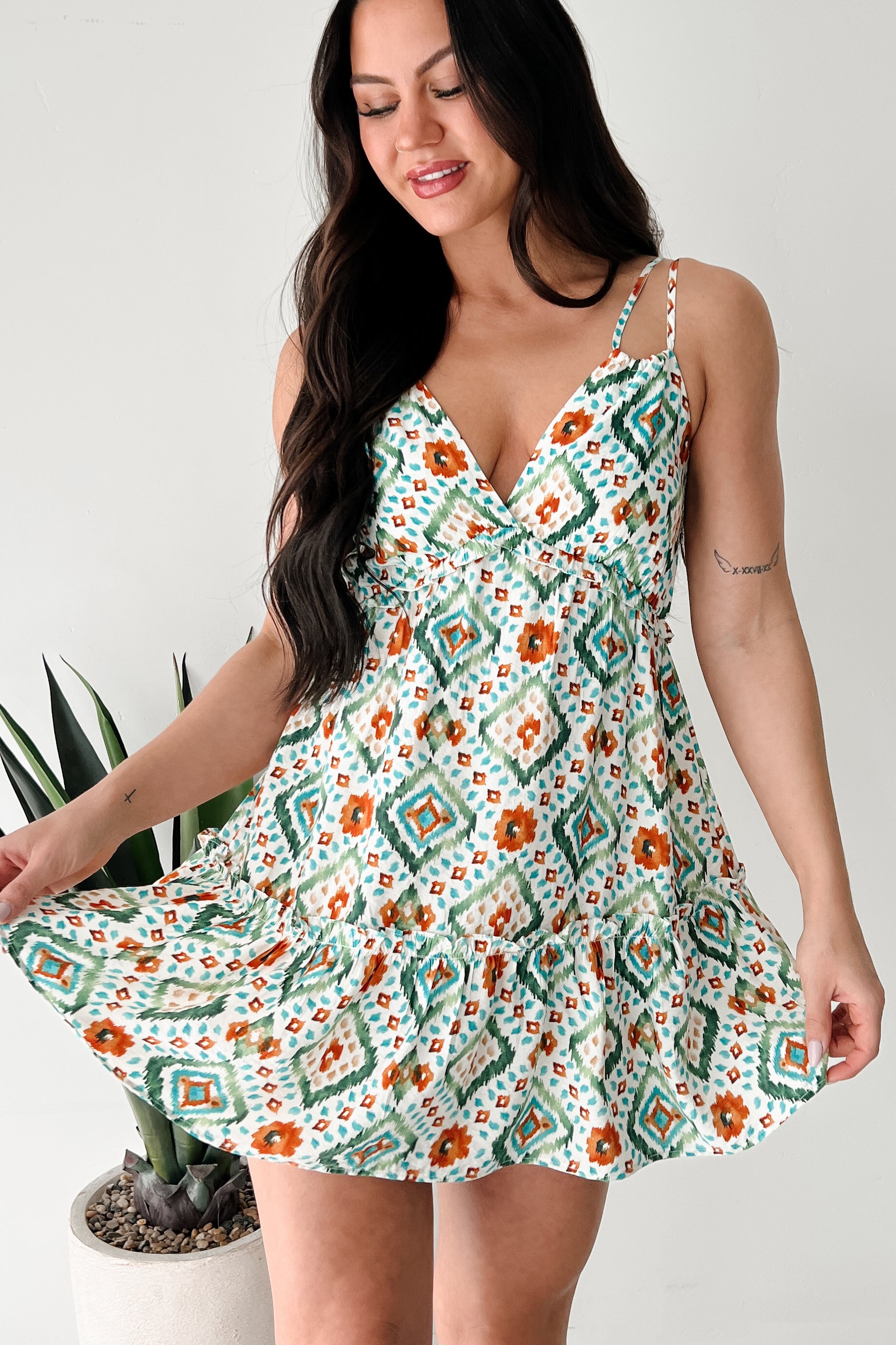 Forest Walk Sleeveless Abstract Mini Dress (Green/Multi)-The Formal Wear