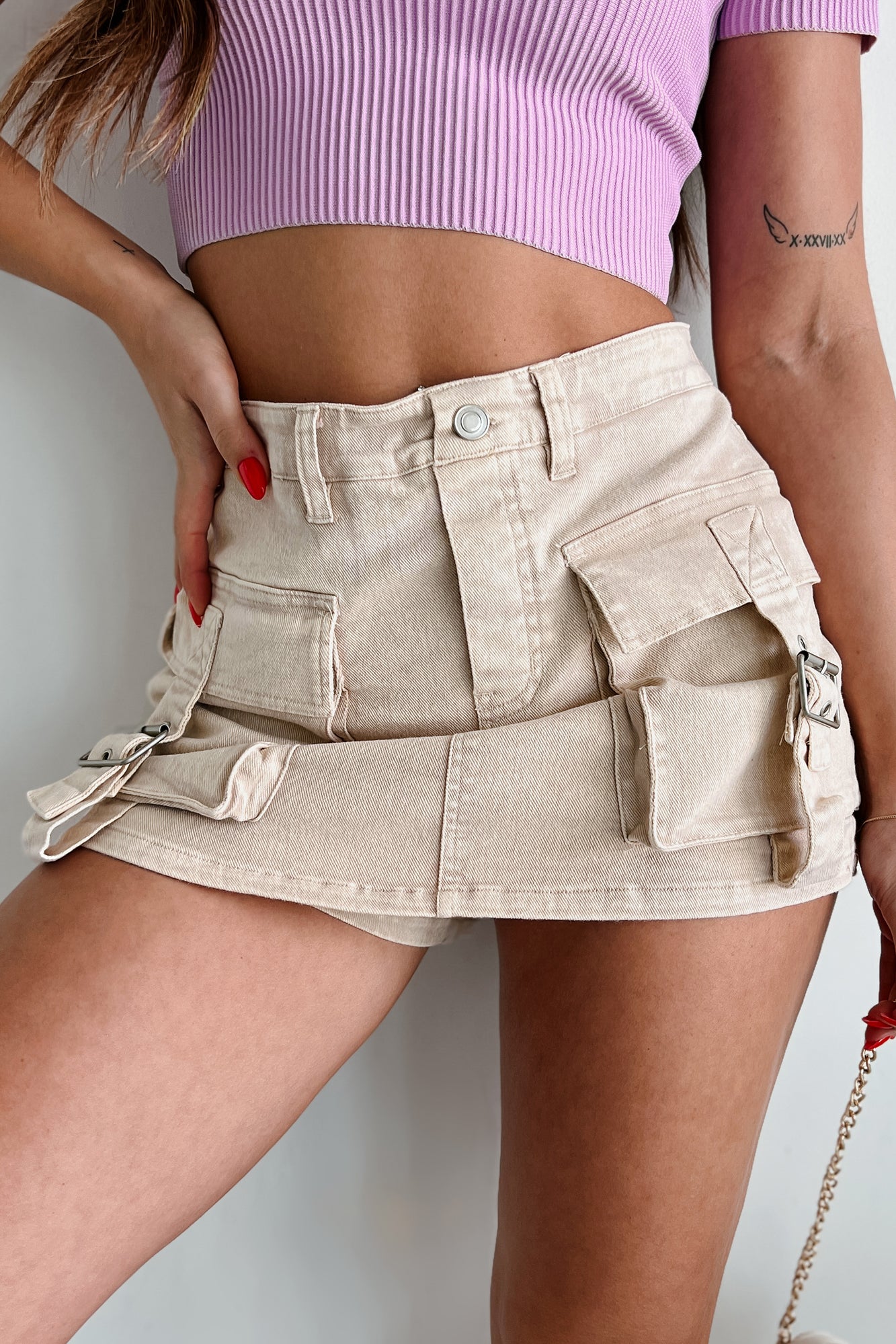 Daily Happenings Washed Cargo Skort (Light Taupe)-The Formal Wear
