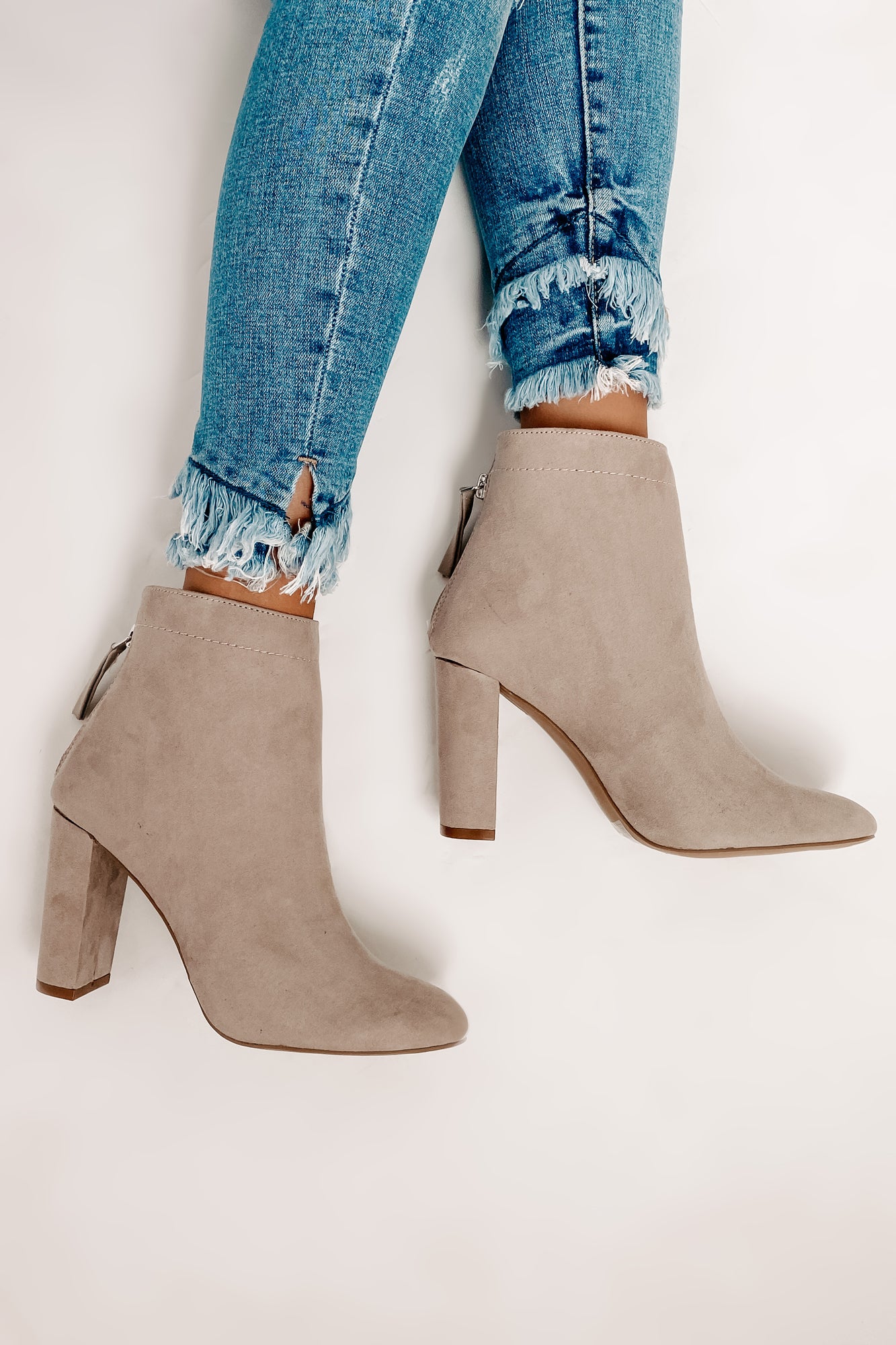 IMPERFECT Through With You Faux Suede Booties (Taupe Suede)-The Formal Wear