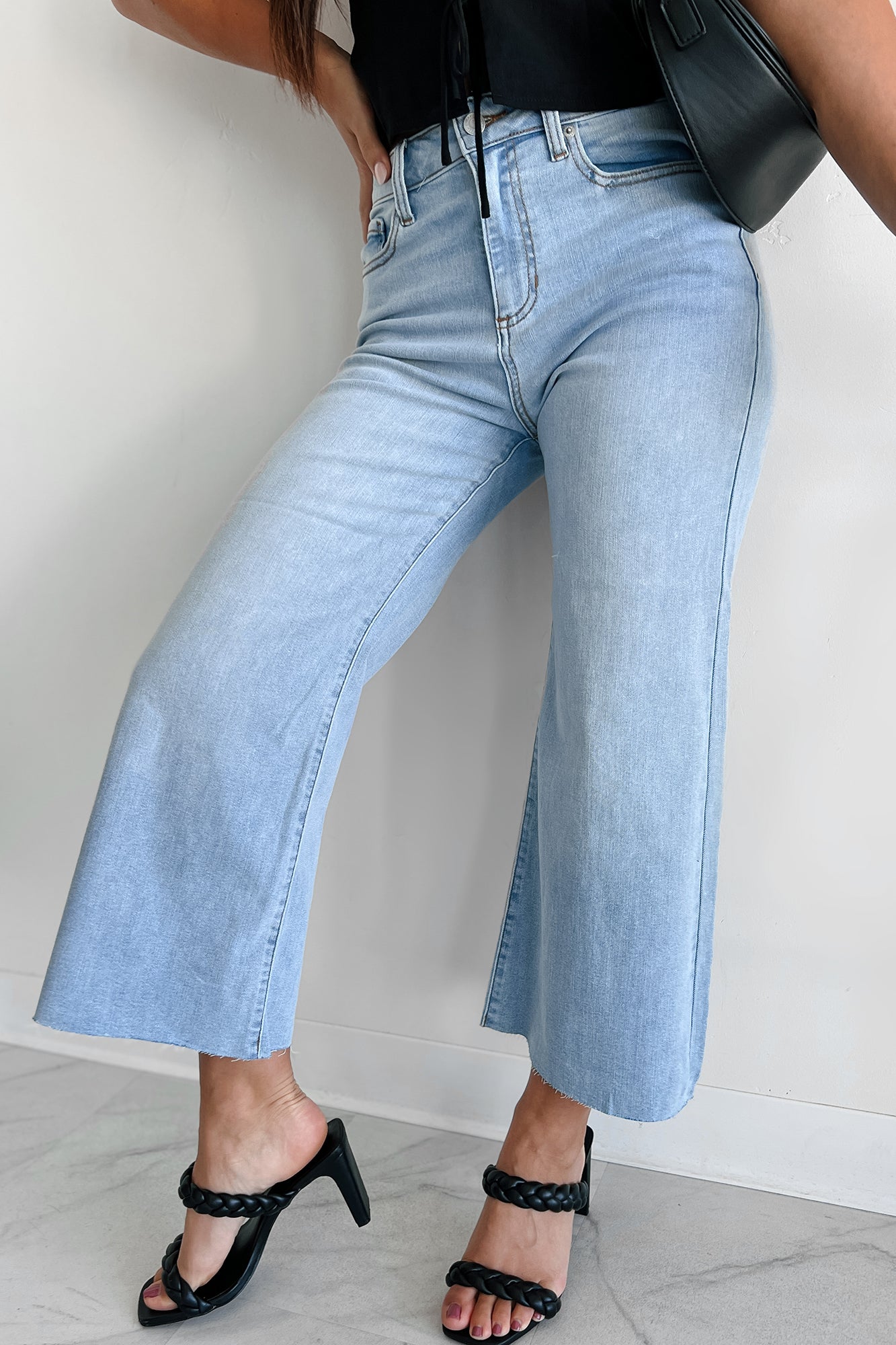 Ansel High Rise Crop Wide Leg Sneak Peek Jeans (Light)-The Formal Wear