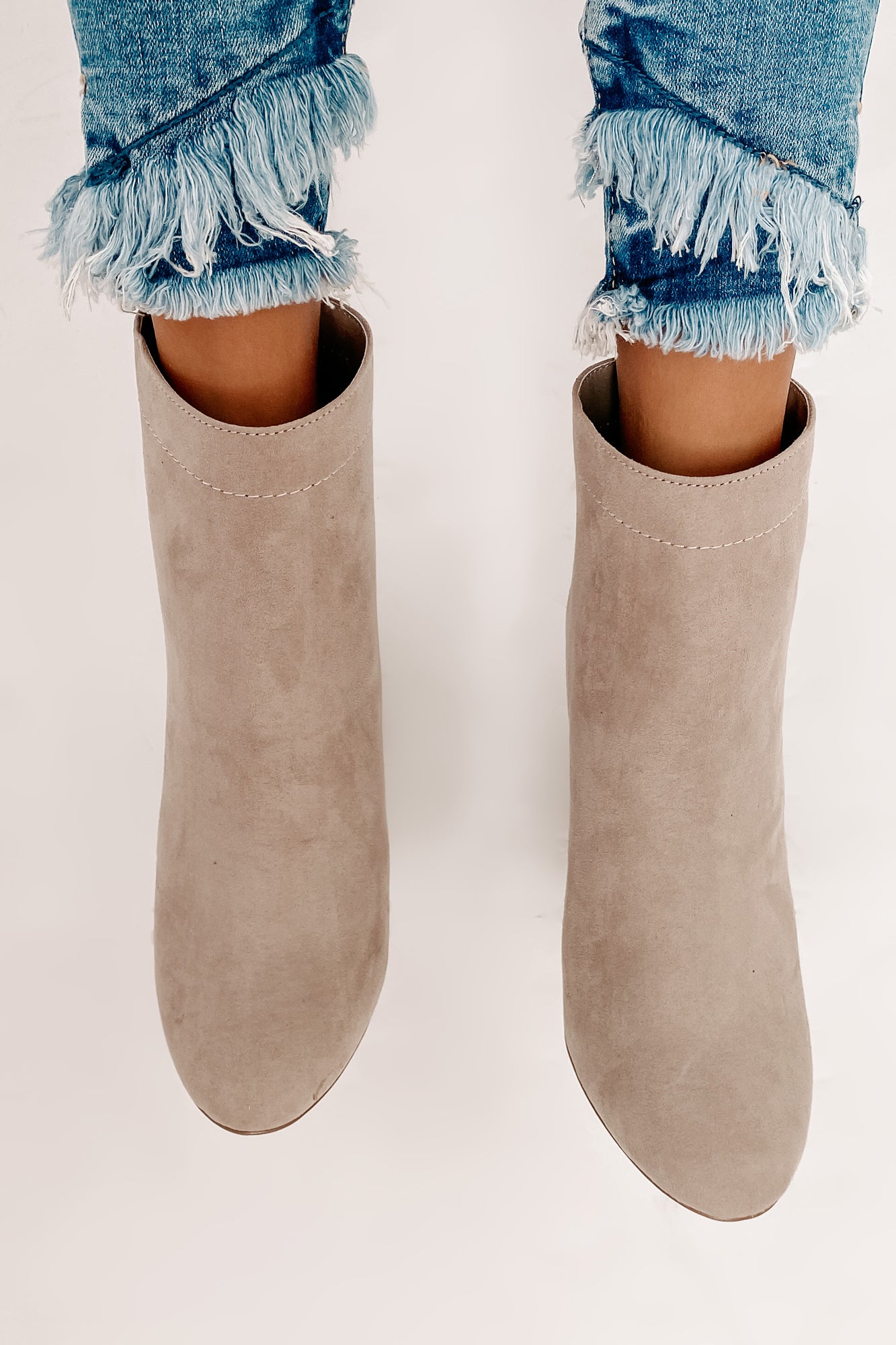IMPERFECT Through With You Faux Suede Booties (Taupe Suede)-The Formal Wear