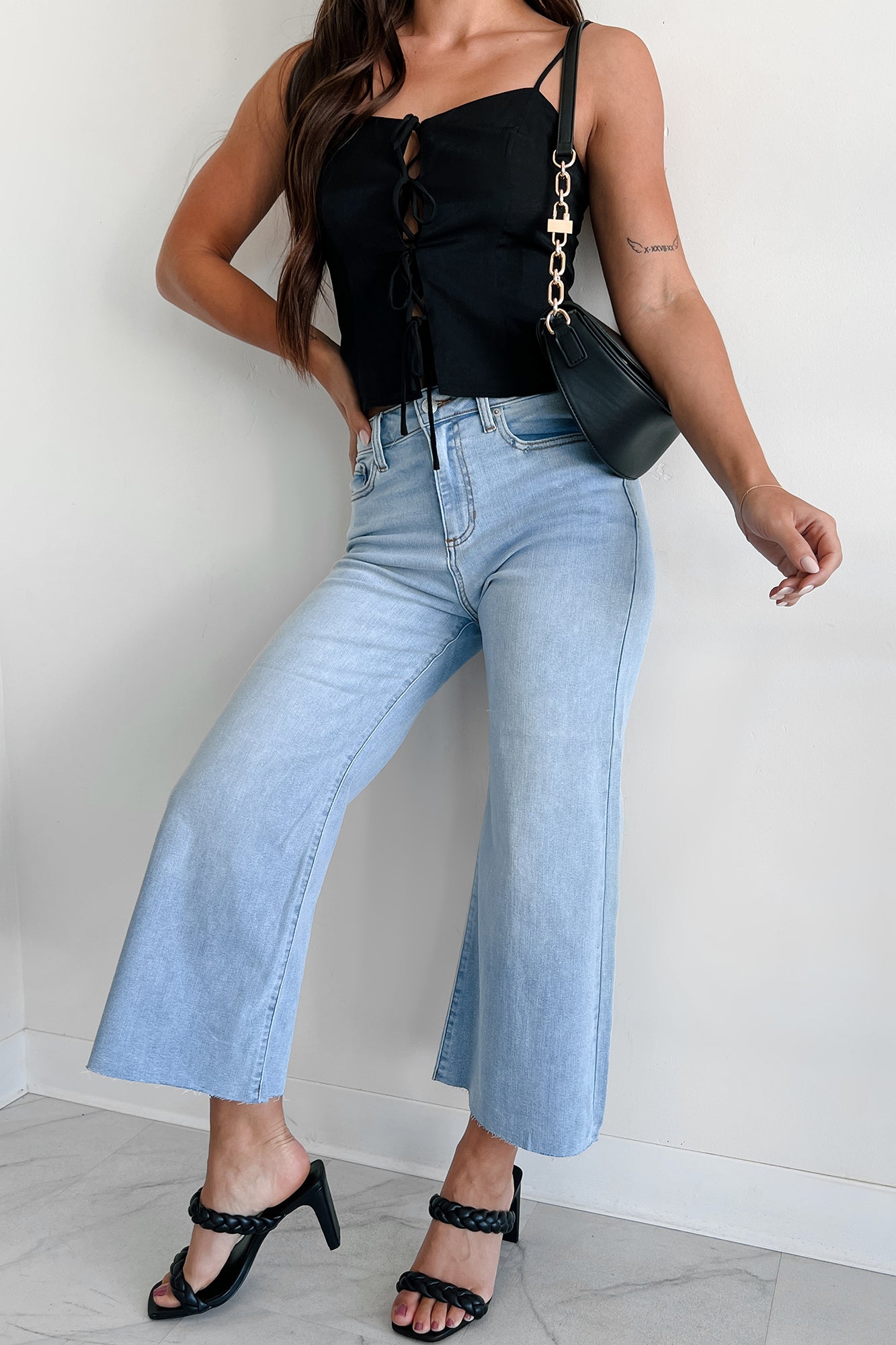 Ansel High Rise Crop Wide Leg Sneak Peek Jeans (Light)-The Formal Wear
