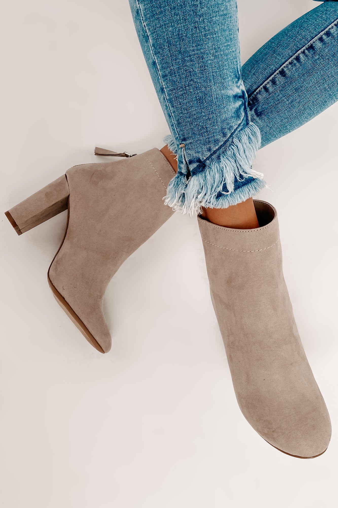 IMPERFECT Through With You Faux Suede Booties (Taupe Suede)-The Formal Wear