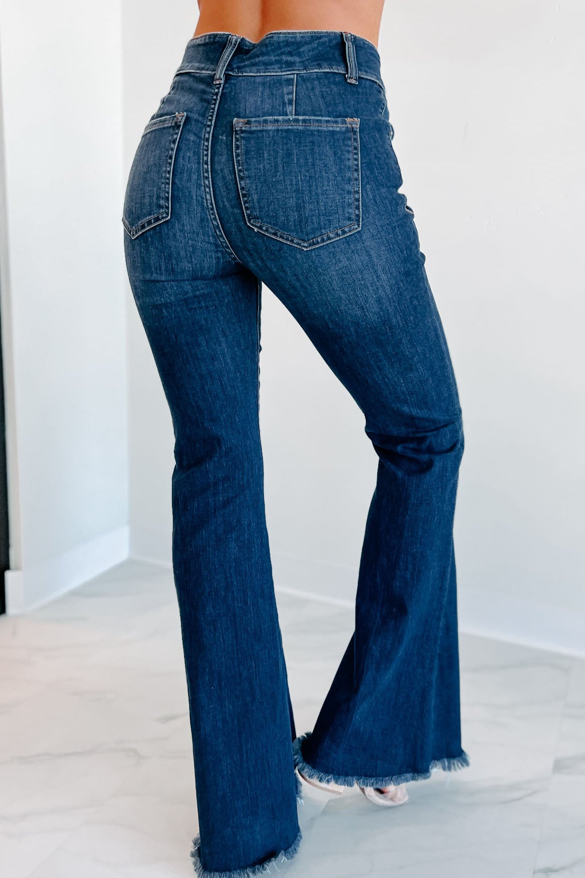 Nilton High Rise Triple Button Sneak Peek Flare Jeans (Dark)-The Formal Wear