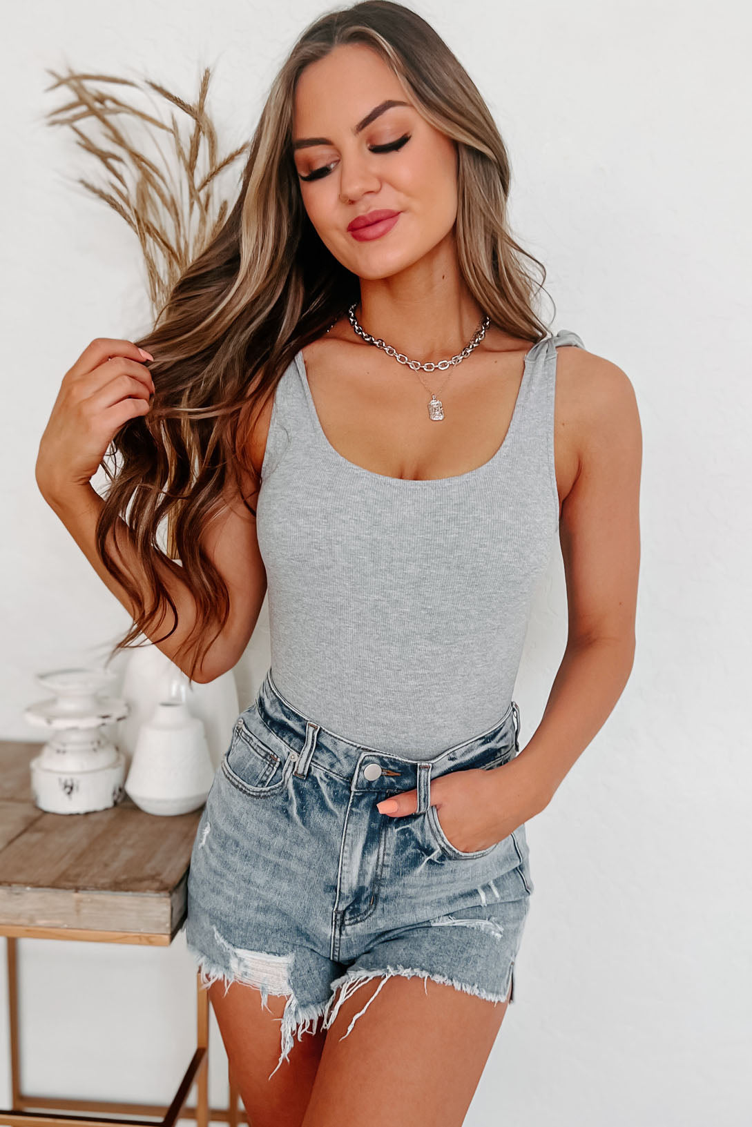 Ready For Today High Rise Distressed Denim Shorts (Medium Light)-The Formal Wear