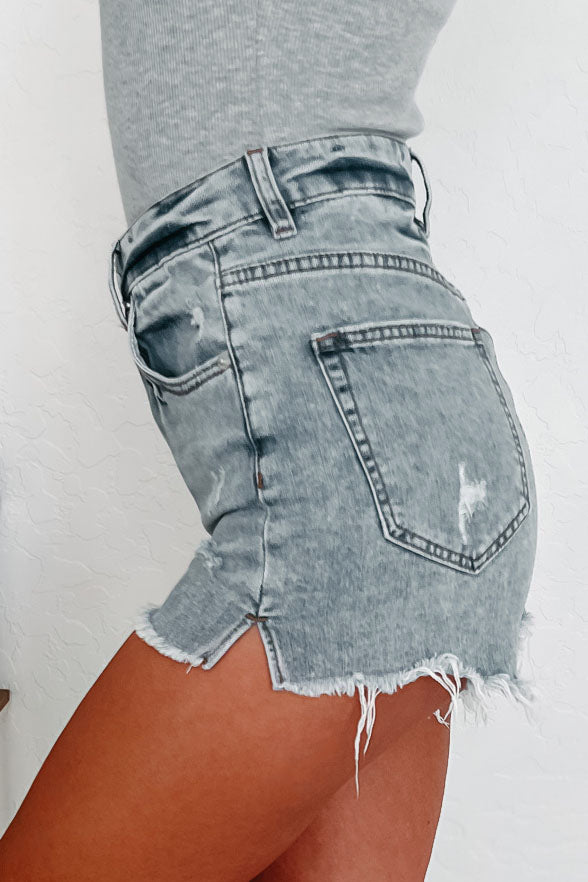 Ready For Today High Rise Distressed Denim Shorts (Medium Light)-The Formal Wear