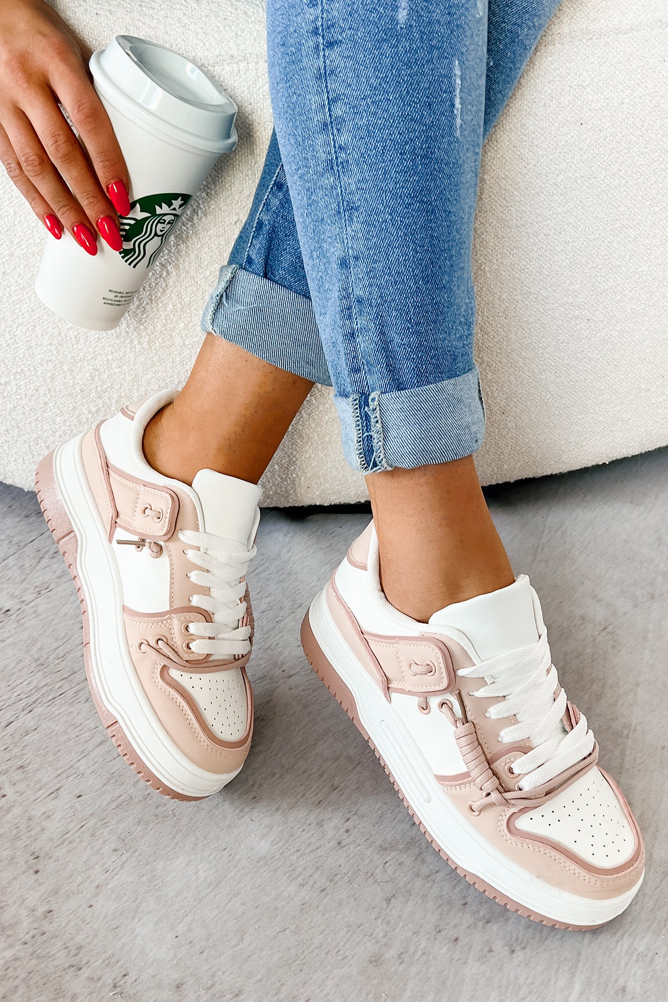 Fast Track Fashion Lace Up Platform Sneakers (Blush)-The Formal Wear