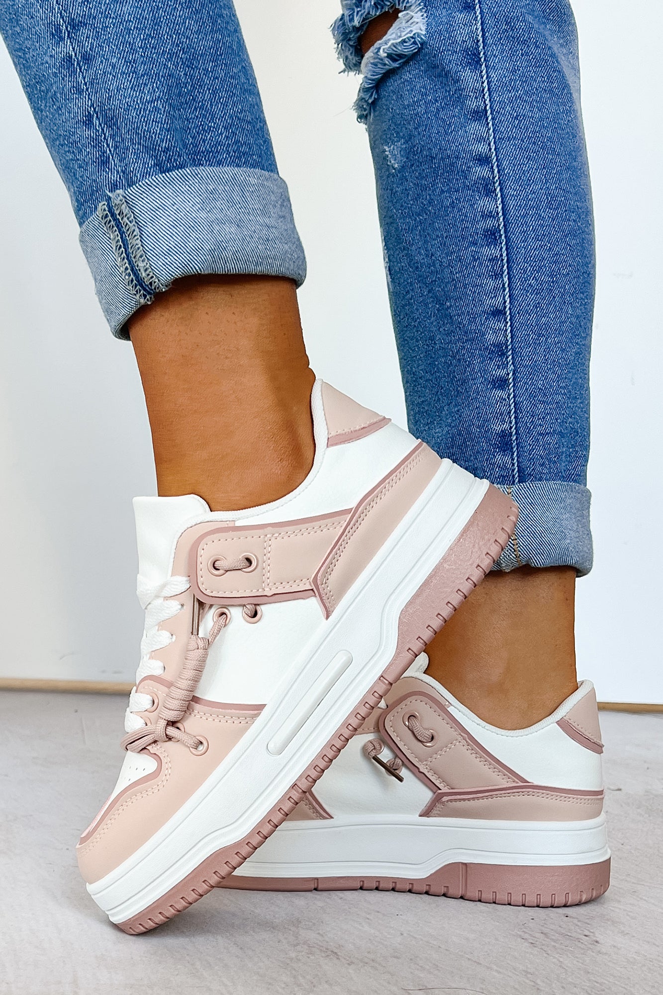 Fast Track Fashion Lace Up Platform Sneakers (Blush)-The Formal Wear