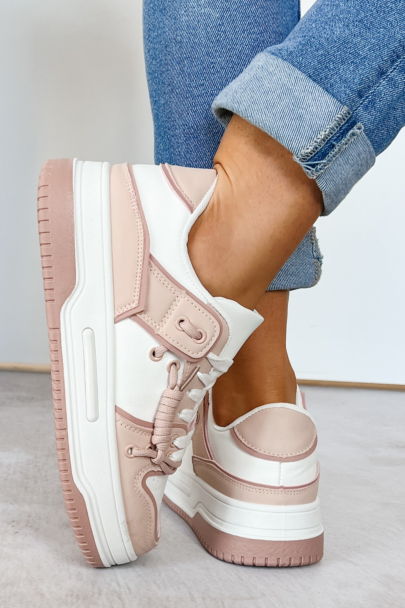 Fast Track Fashion Lace Up Platform Sneakers (Blush)-The Formal Wear