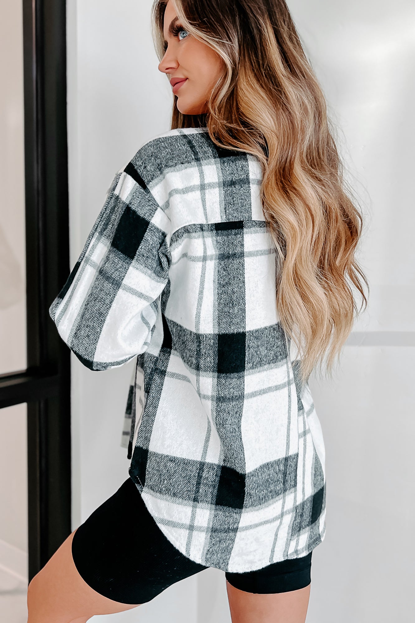 Short On Patience Plaid Shacket (Black)-The Formal Wear