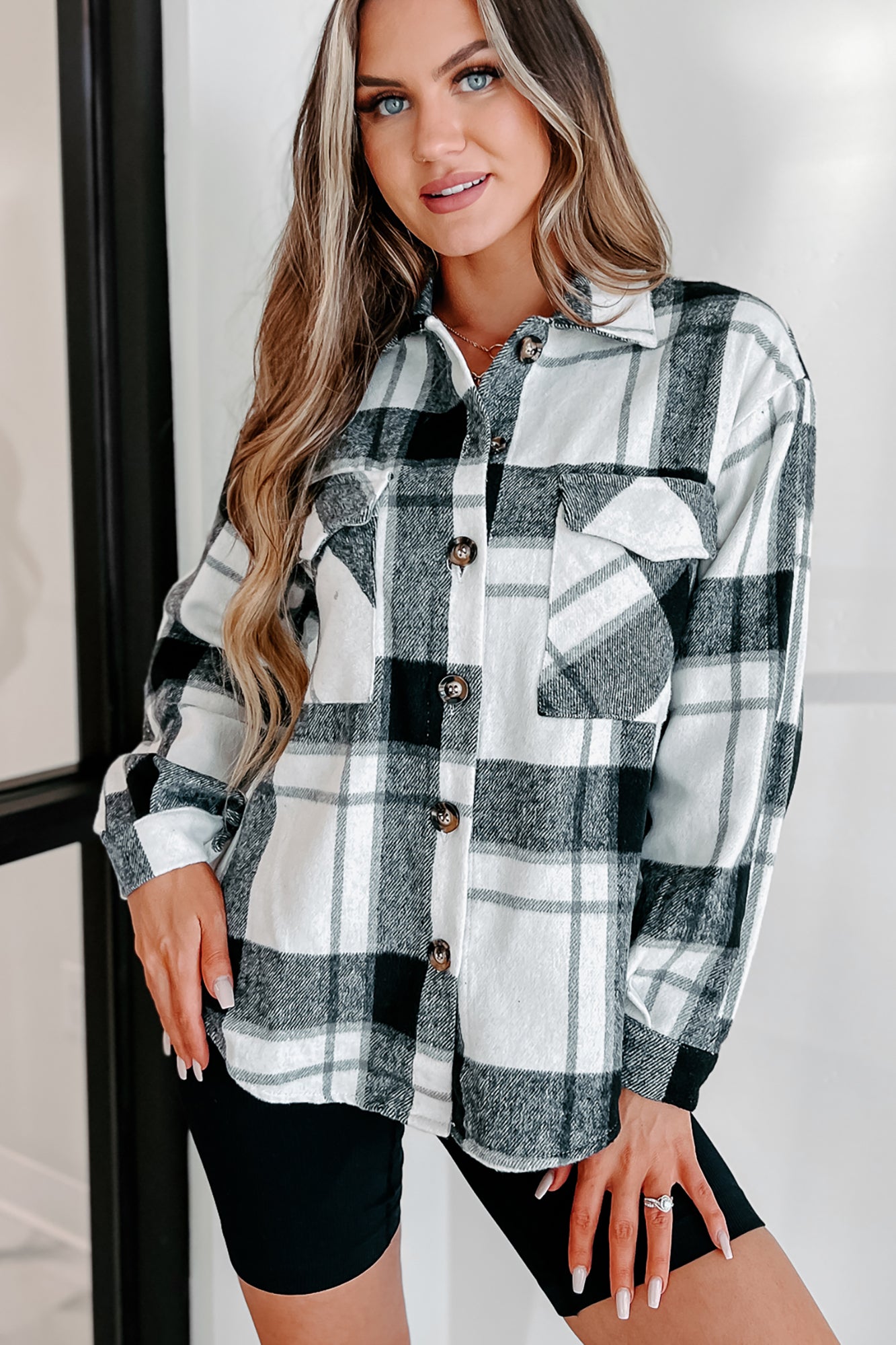 Short On Patience Plaid Shacket (Black)-The Formal Wear