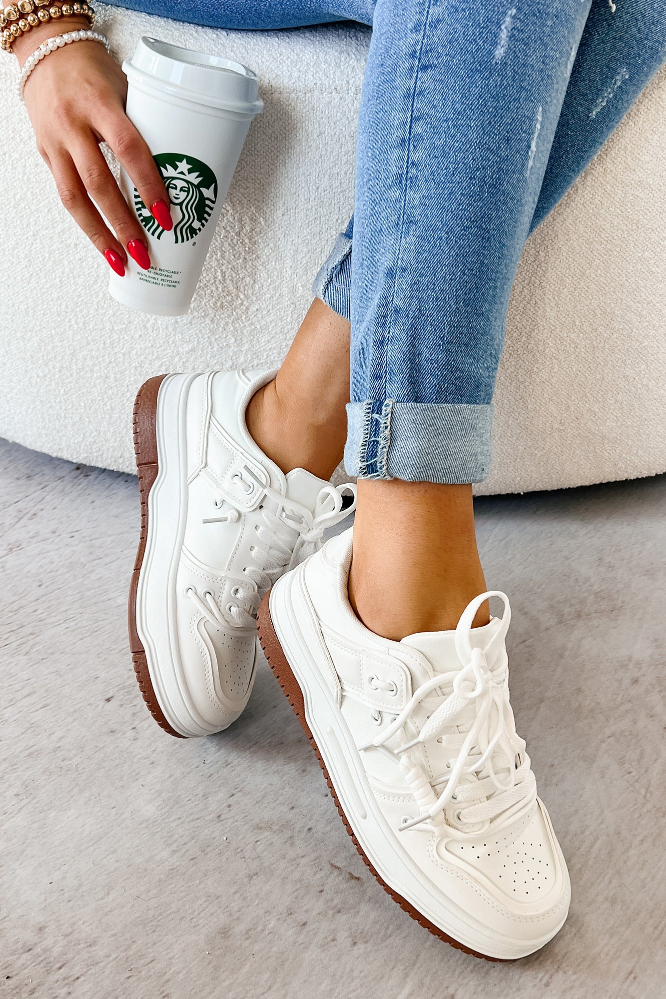 Fast Track Fashion Lace Up Platform Sneakers (White)-The Formal Wear