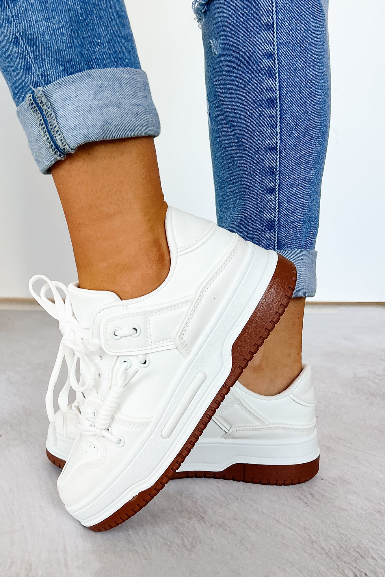 Fast Track Fashion Lace Up Platform Sneakers (White)-The Formal Wear