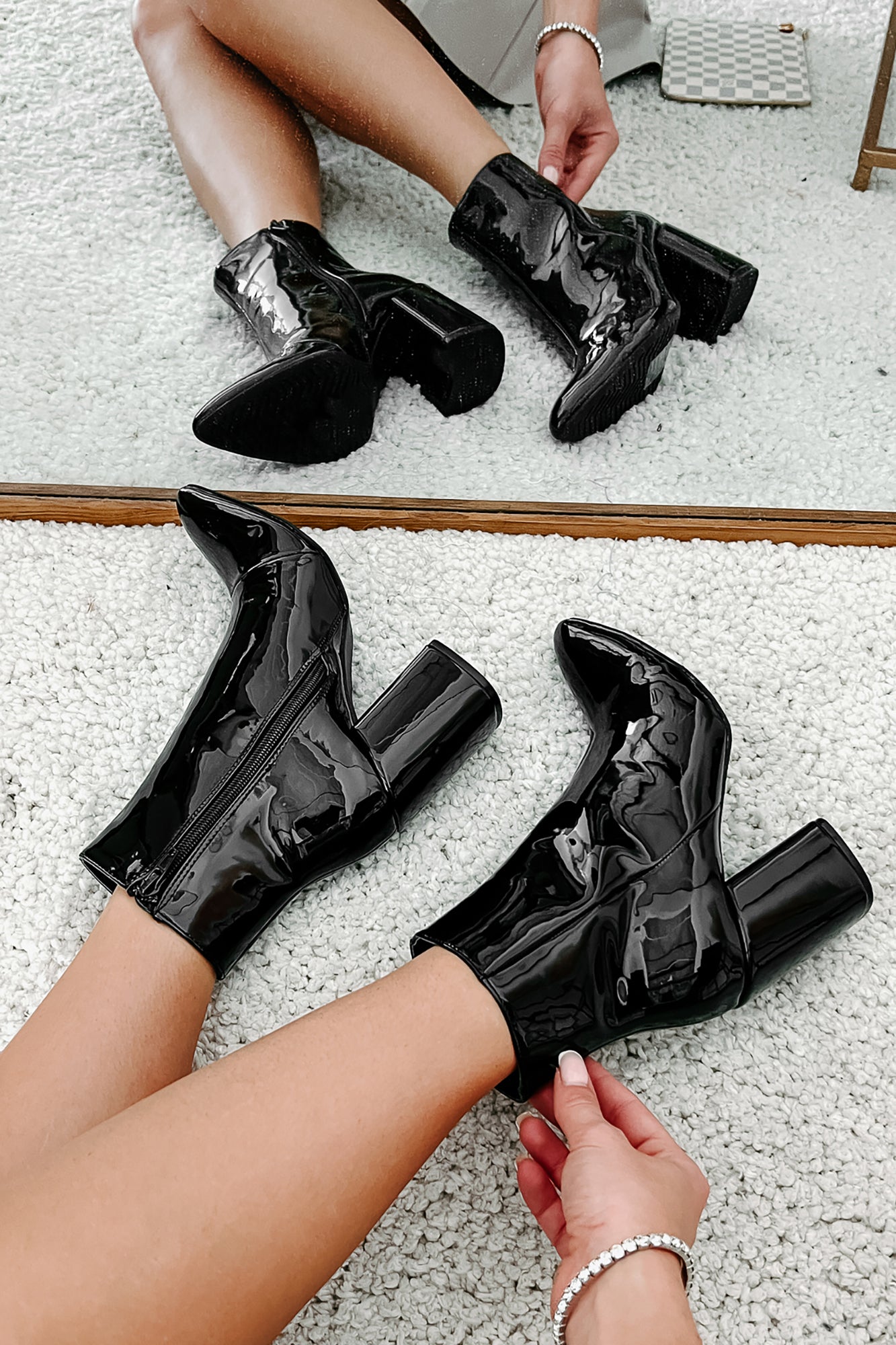 Mariko Patent Leather Booties (Black)-The Formal Wear