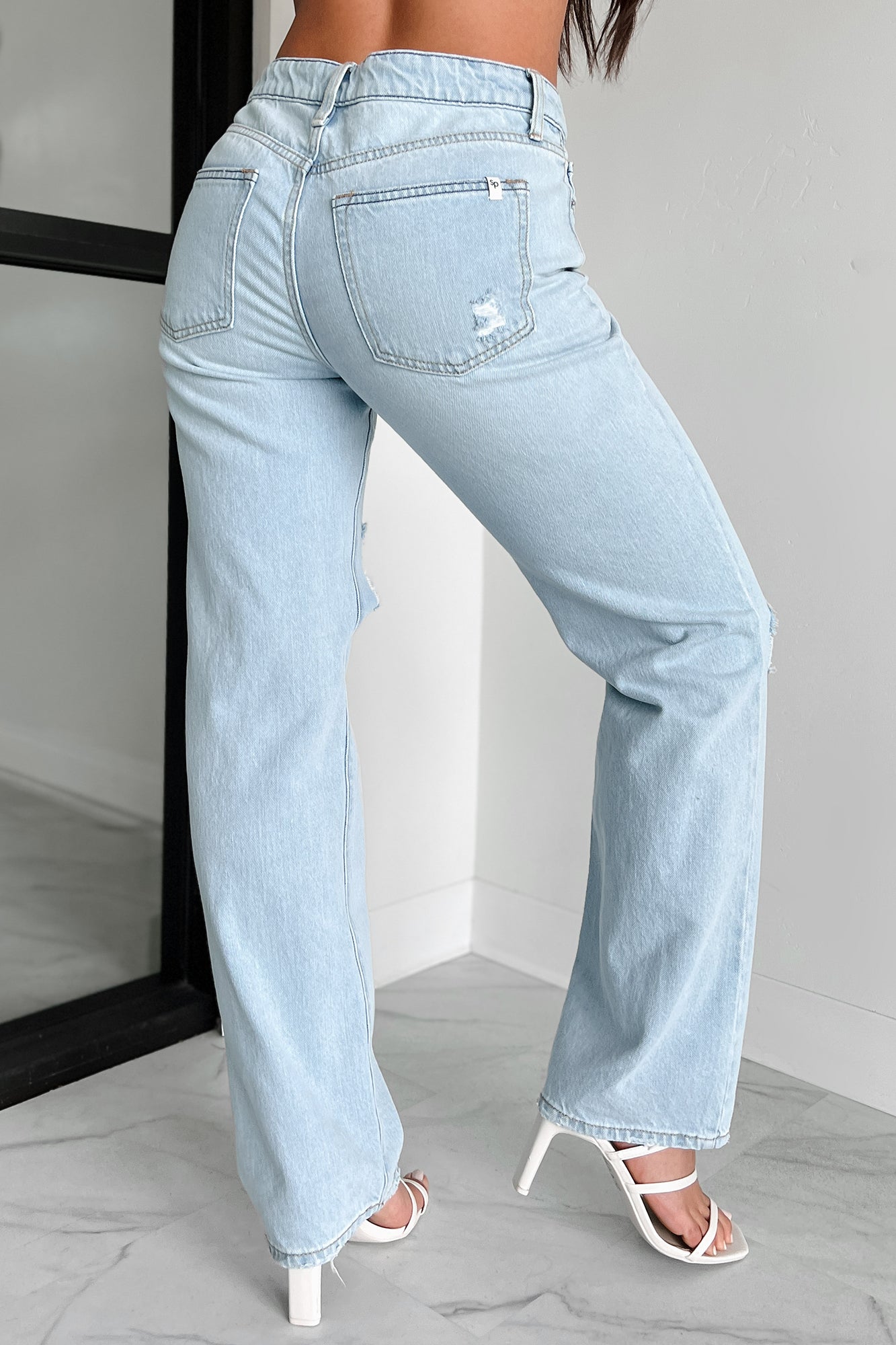 Atticus High Rise Distressed Sneak Peak Straight Leg Jeans (Light)-The Formal Wear