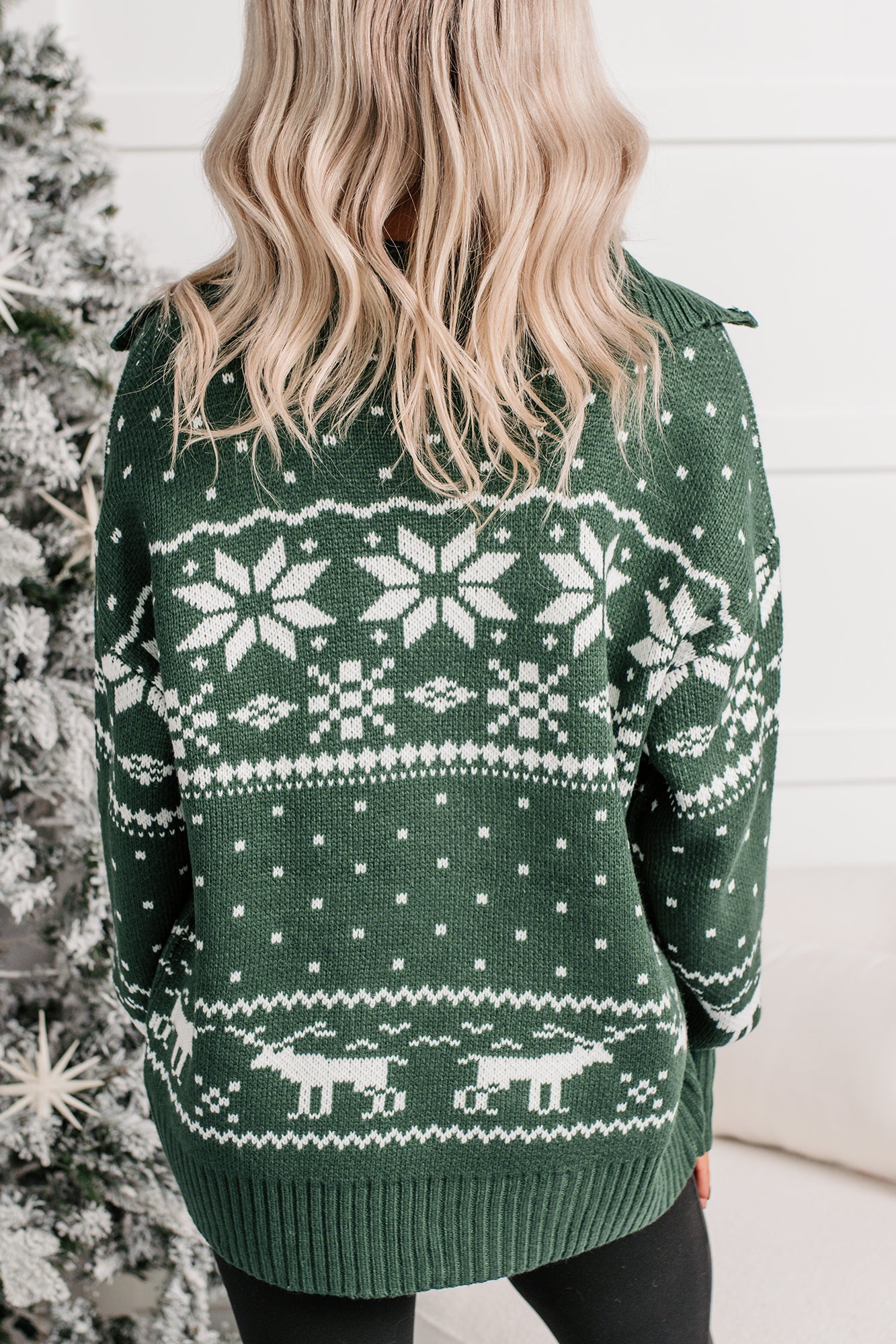 Winter Nest Fair Isle Zip-Up Sweater (Hunter Green)-The Formal Wear