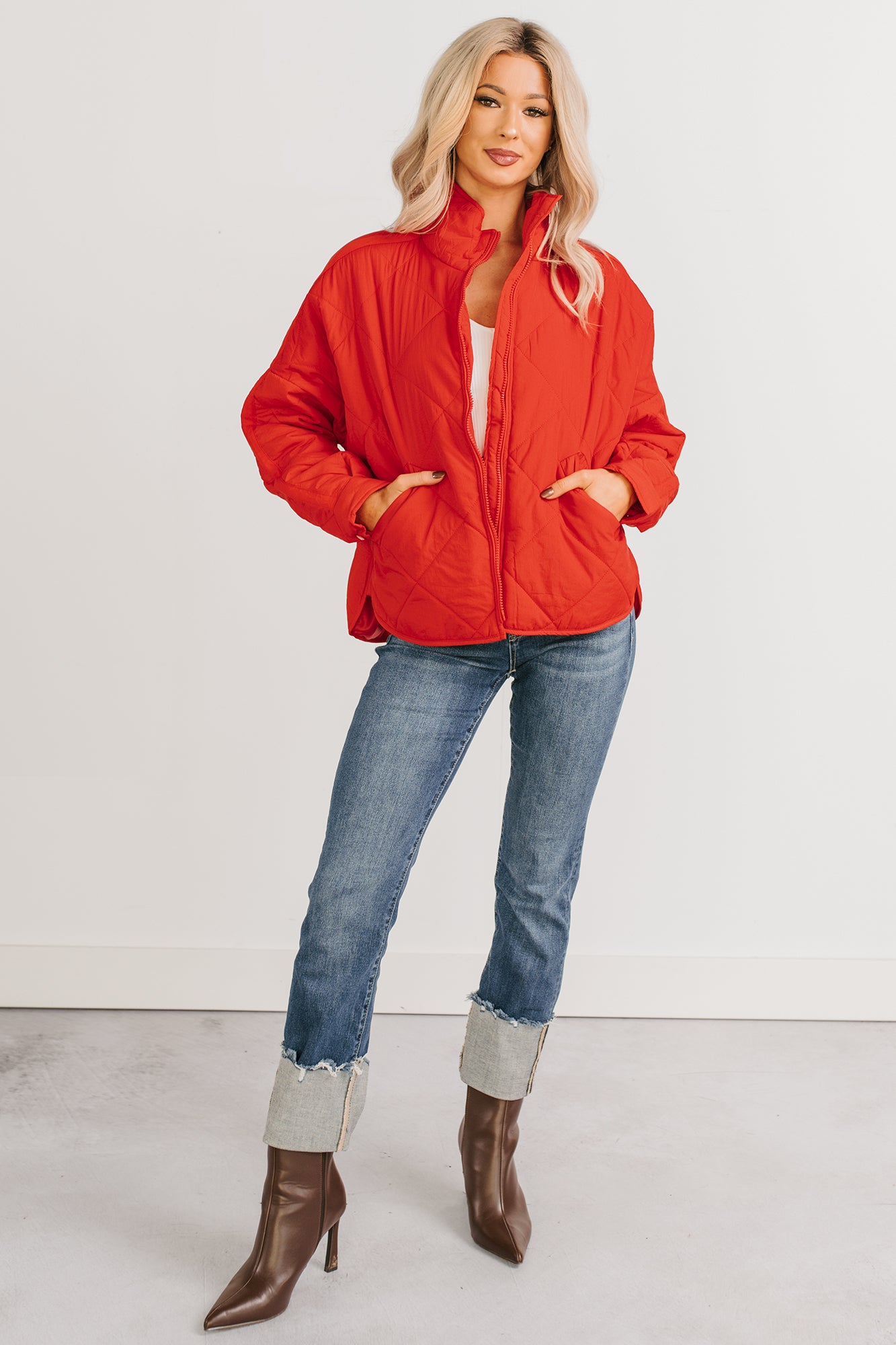 Autumn Memories Quilted Jacket (Poppy Red)-The Formal Wear