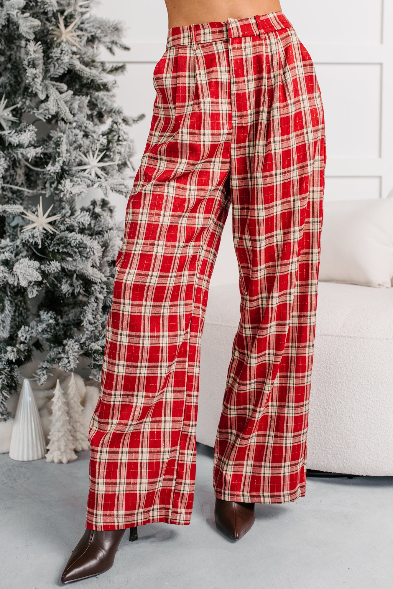 Festive Fun Plaid Wide Leg Pants (Red/Multi)-The Formal Wear