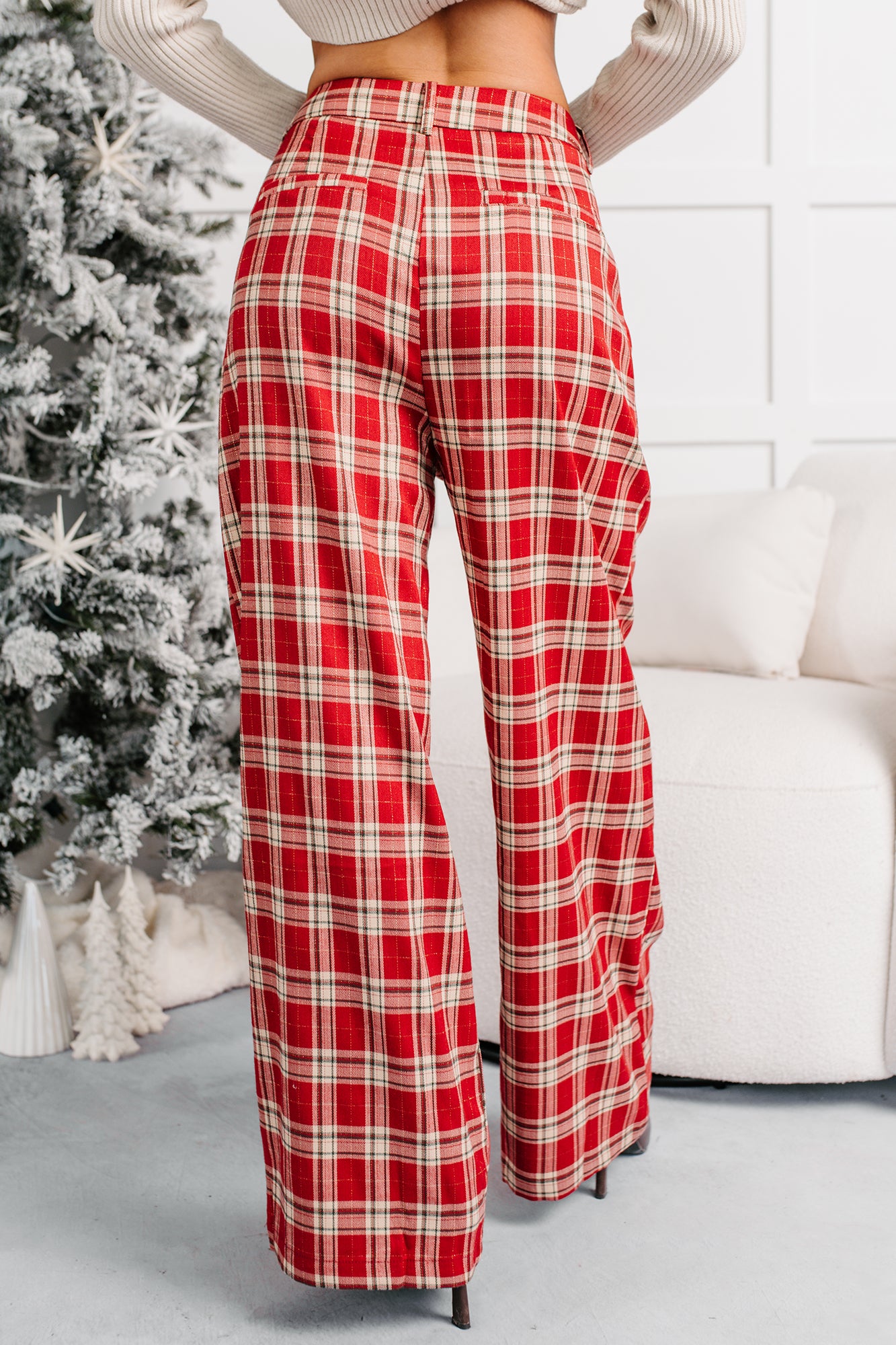 Festive Fun Plaid Wide Leg Pants (Red/Multi)-The Formal Wear