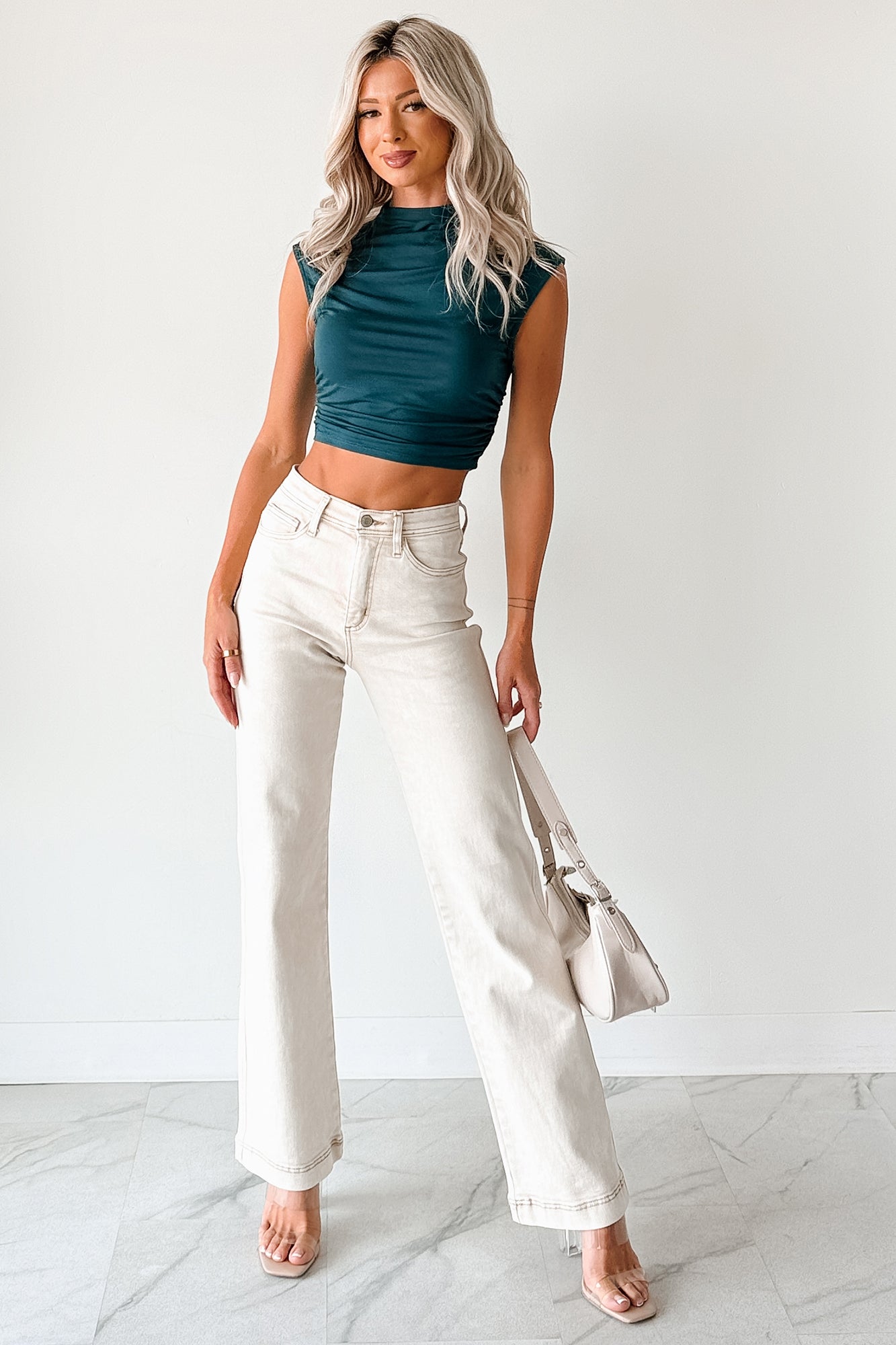 Haven Tummy Control Saige Denim Straight Jeans (Light Beige)-The Formal Wear