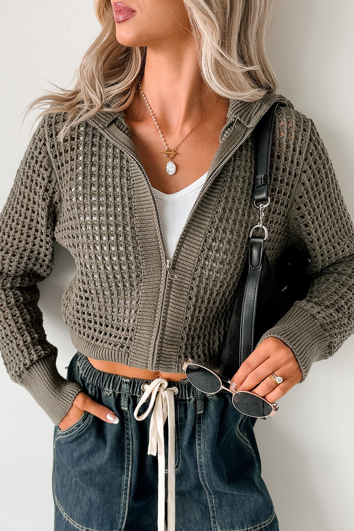 Whispered Words Zip-Up Sweater Jacket (Olive)-The Formal Wear