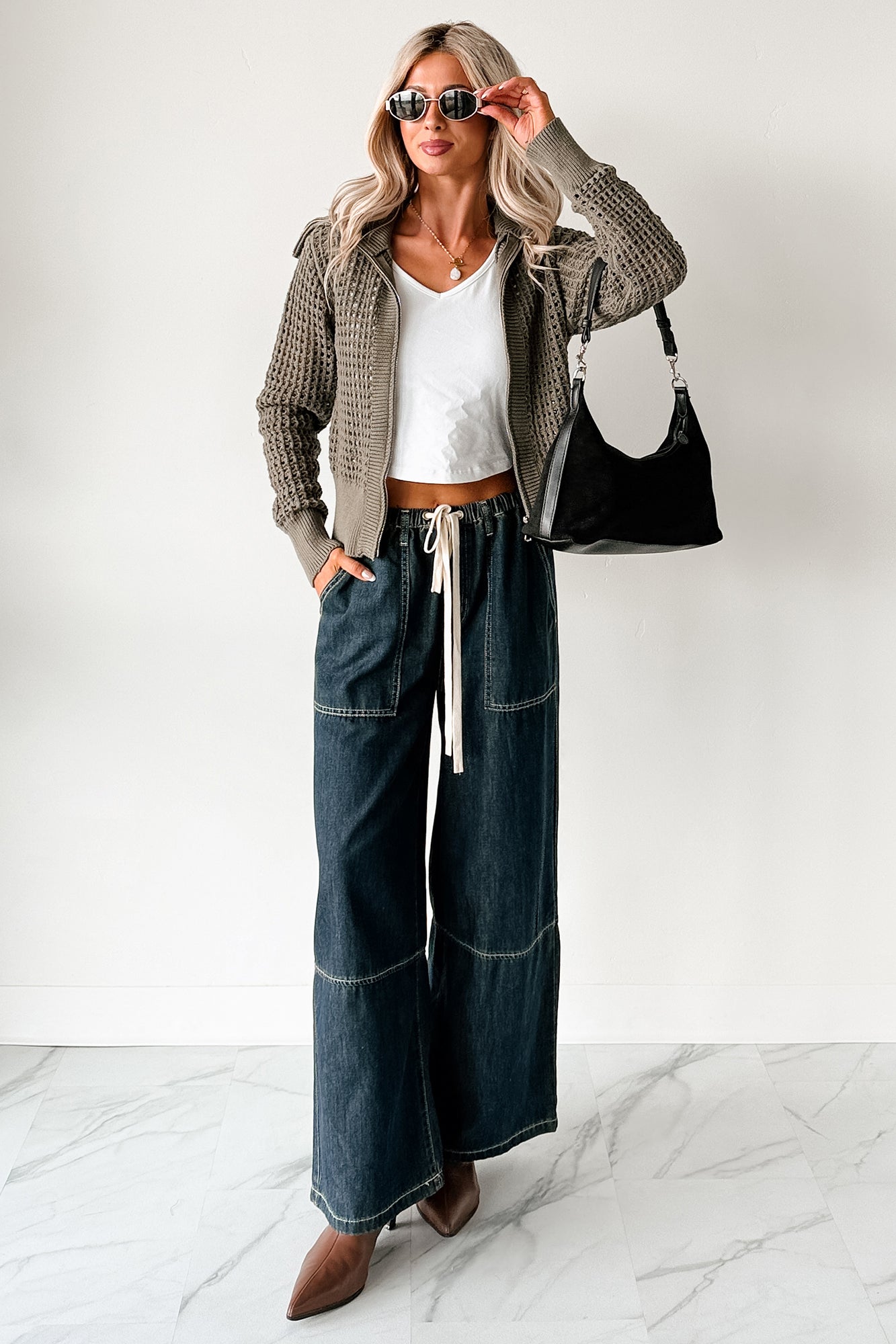 Whispered Words Zip-Up Sweater Jacket (Olive)-The Formal Wear