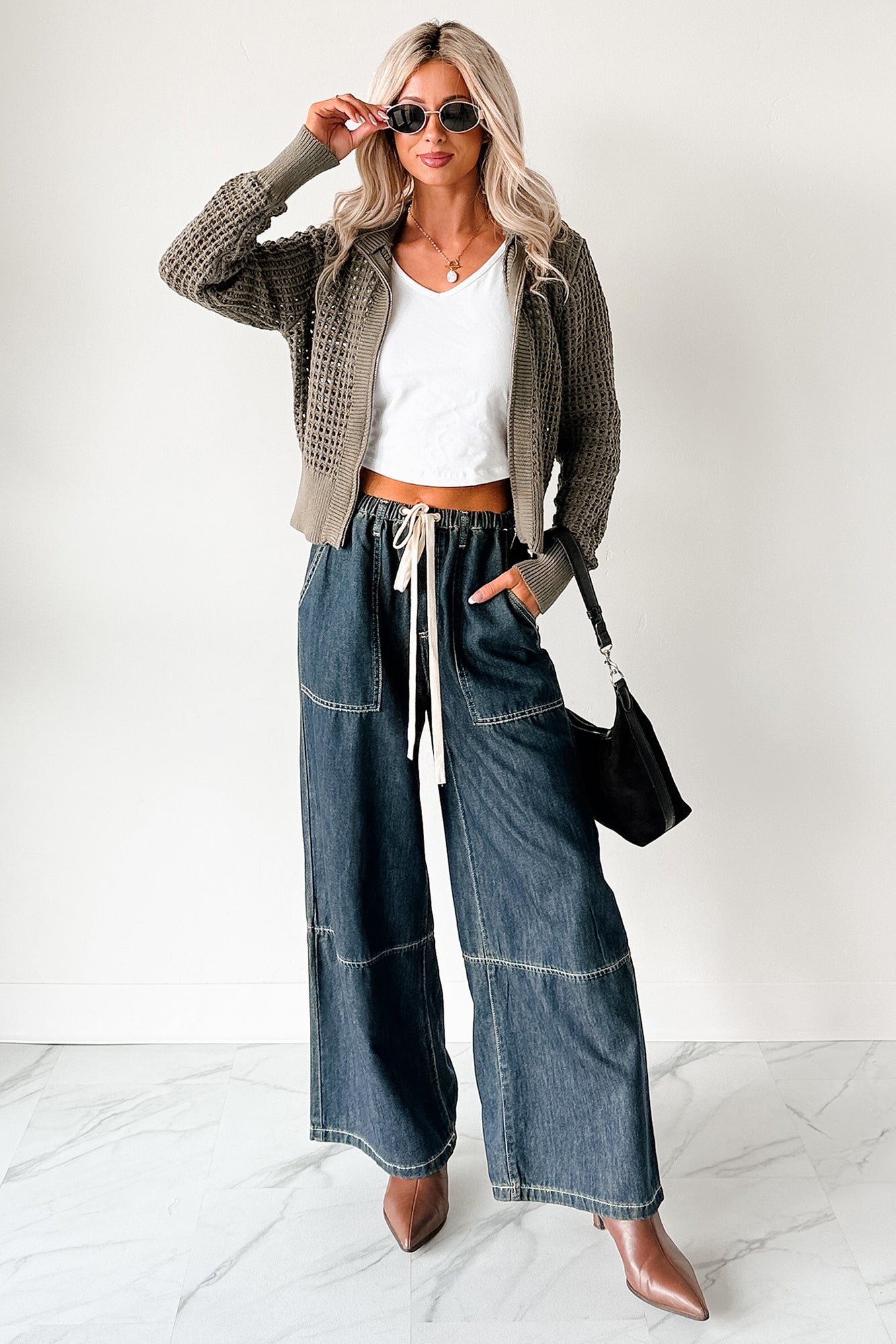 Chill Energy Wide Leg Drawstring Pants (Grey Denim)-The Formal Wear