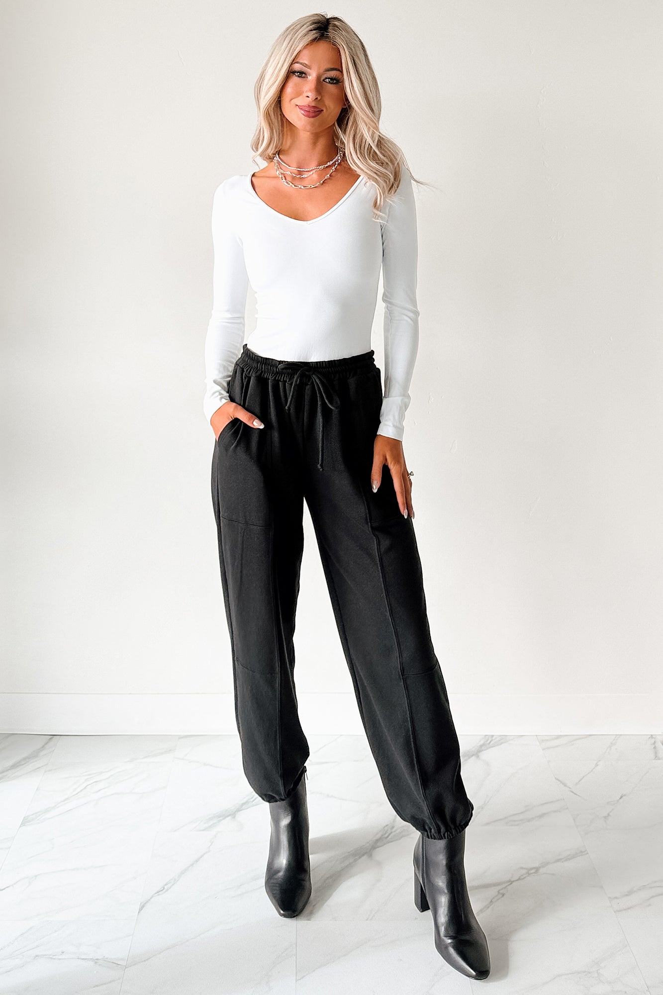 Everyday Lovely V Neck Long Sleeve Bodysuit (White)-The Formal Wear