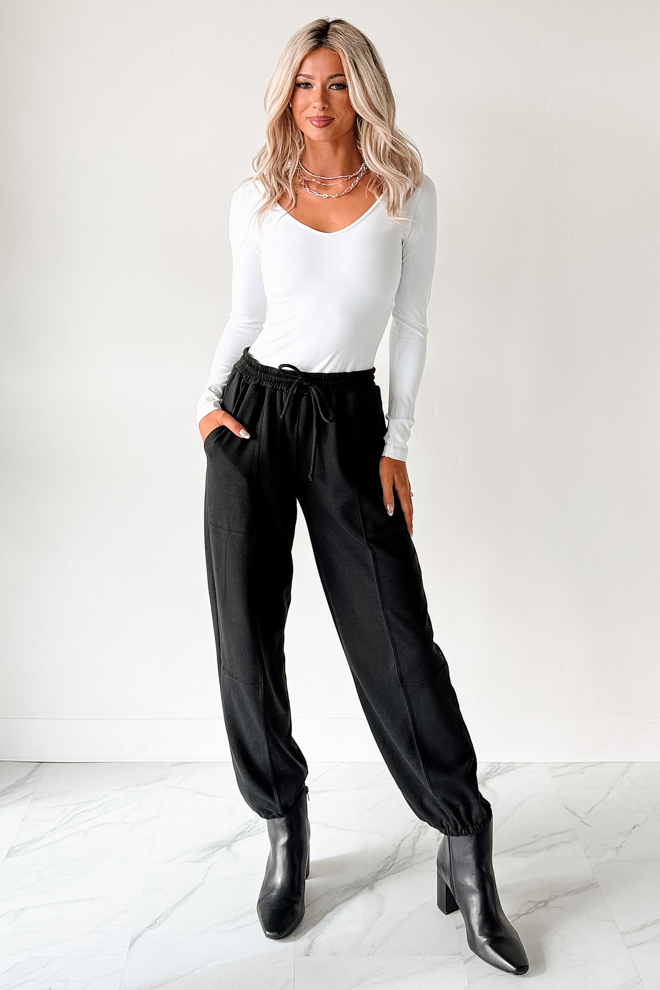 Everyday Lovely V Neck Long Sleeve Bodysuit (White)-The Formal Wear