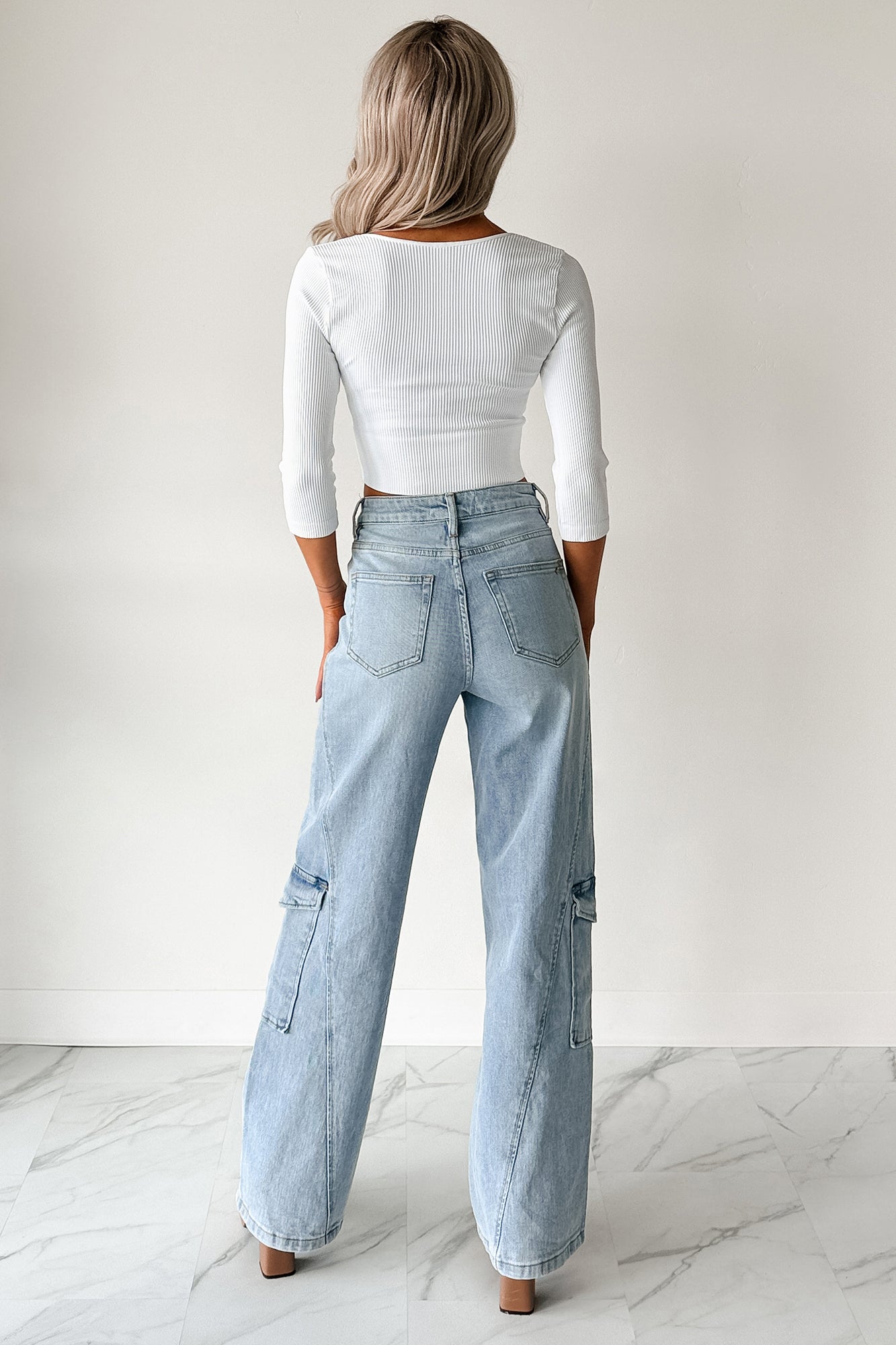 Casual Beauty Ribbed V Neck Crop Top (White)-The Formal Wear