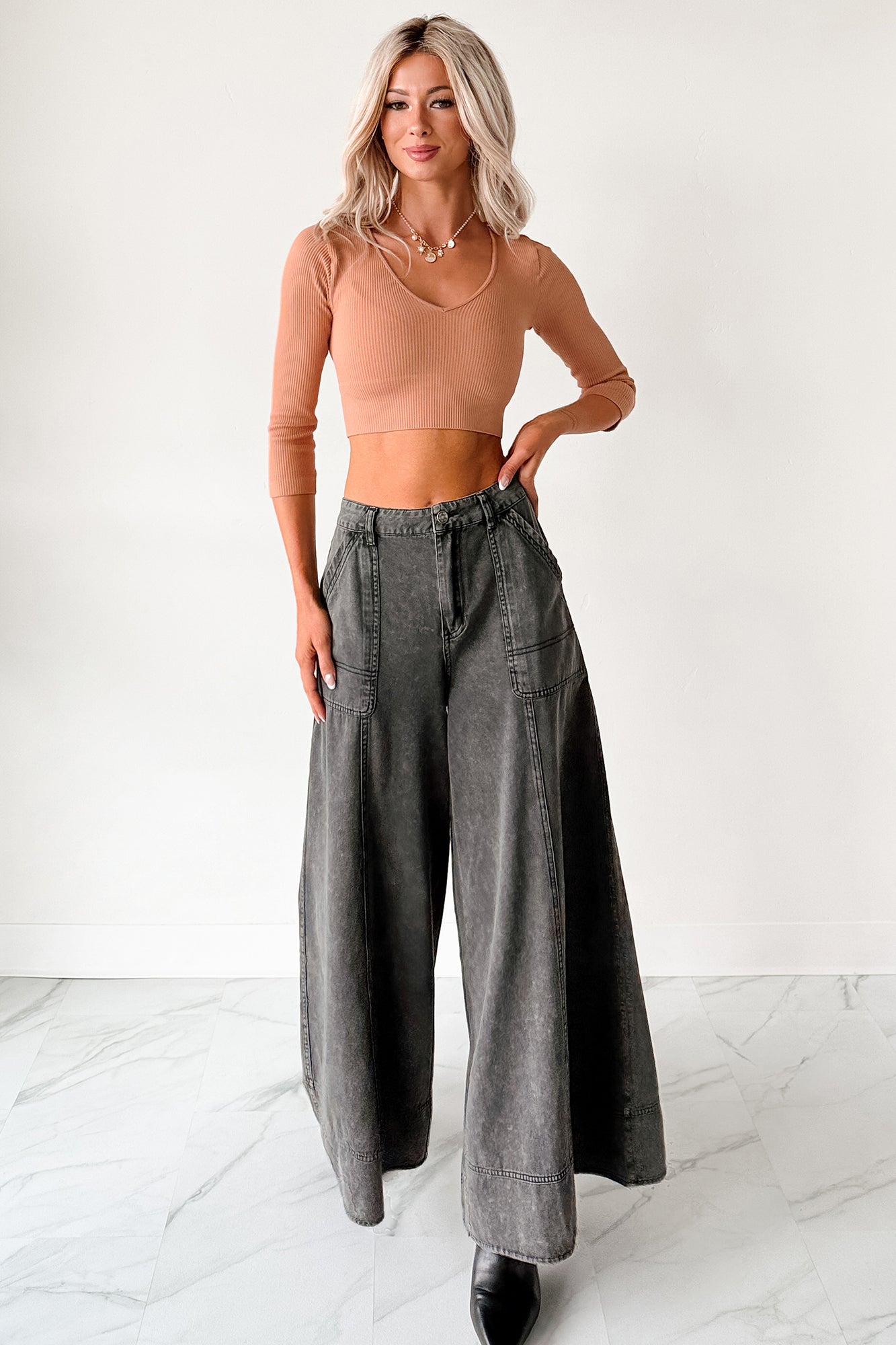 Norris Ultra Wide Leg Mustard Seed Jeans (Charcoal)-The Formal Wear