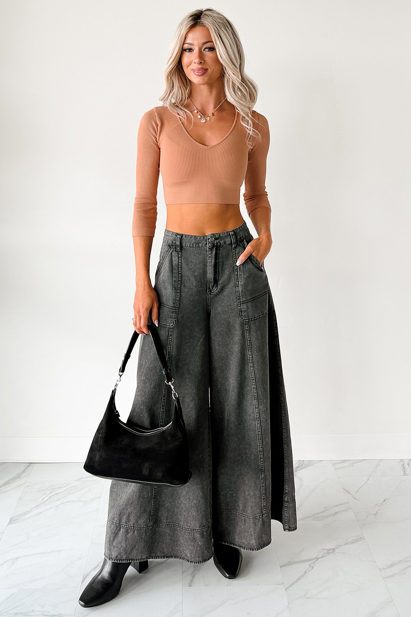 Norris Ultra Wide Leg Mustard Seed Jeans (Charcoal)-The Formal Wear