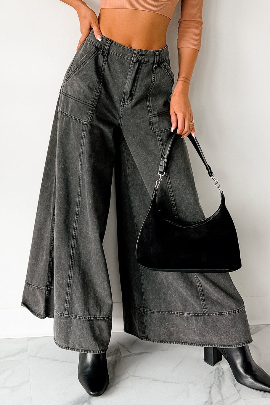 Norris Ultra Wide Leg Mustard Seed Jeans (Charcoal)-The Formal Wear