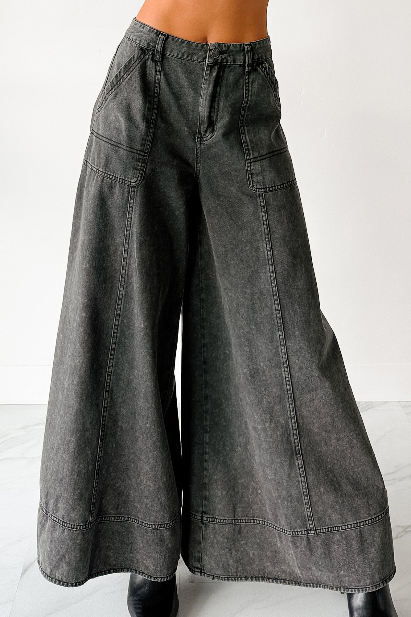 Norris Ultra Wide Leg Mustard Seed Jeans (Charcoal)-The Formal Wear