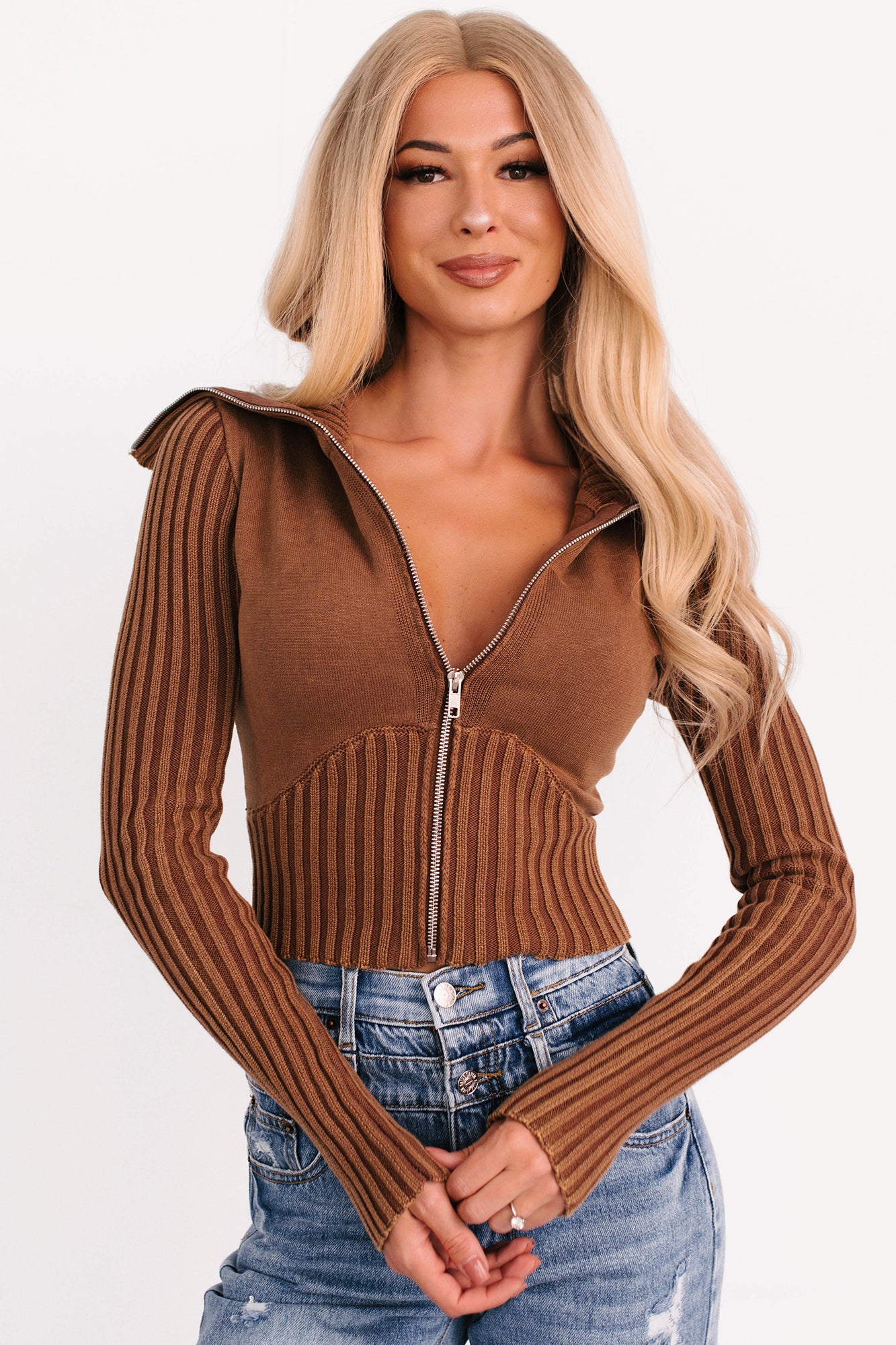 Do It Different Zip-Up Sweater Jacket (Mocha)-The Formal Wear